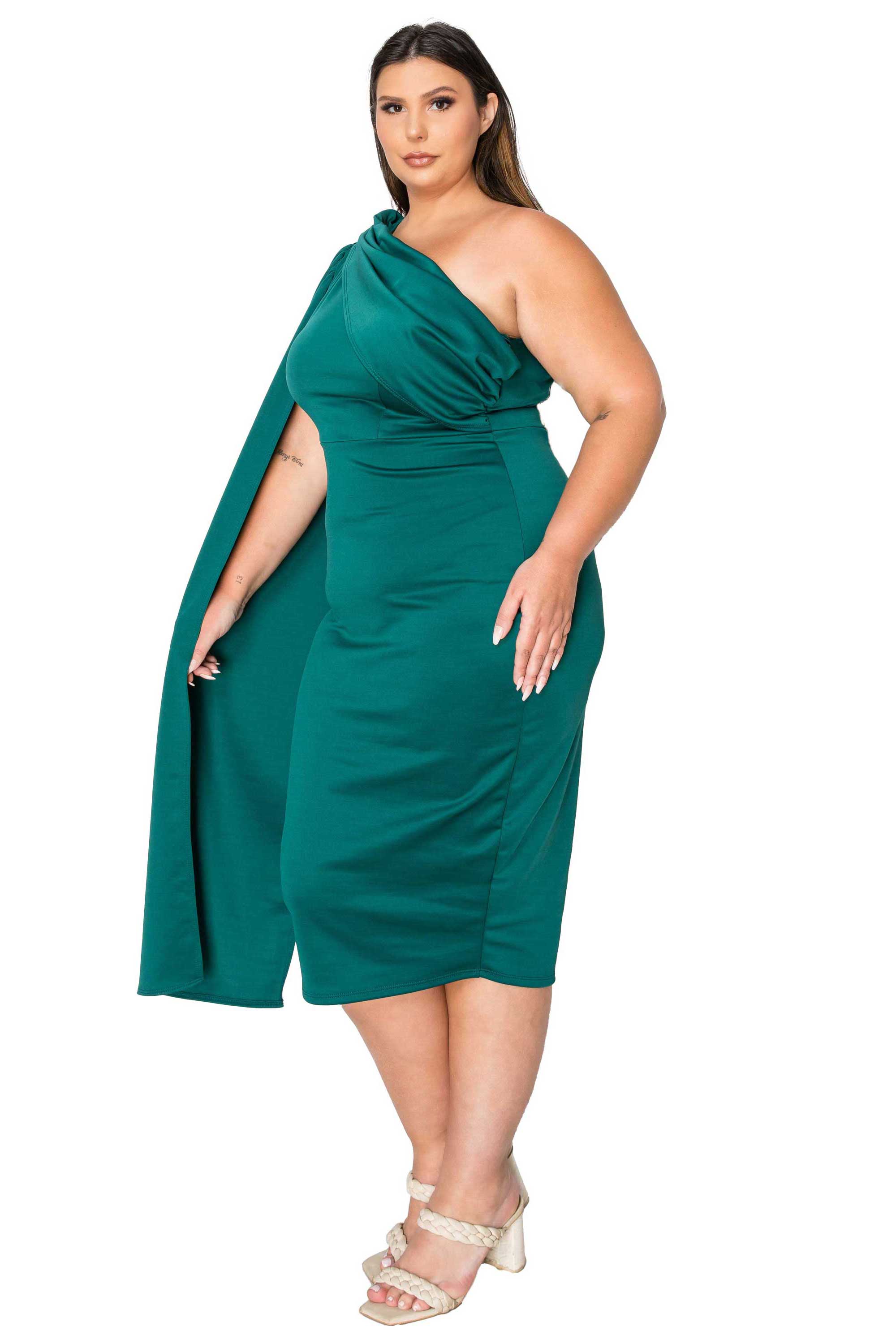 Plus Size One Shoulder Cape Dress – L I V D