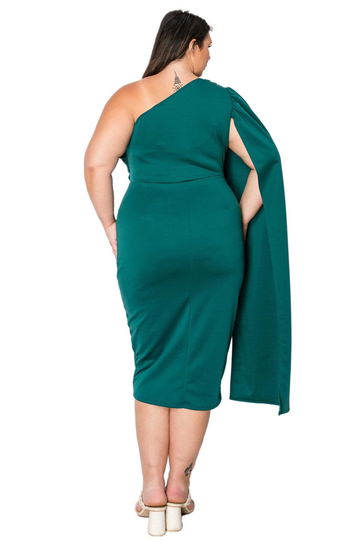 L I V D Plus Size Spade One Shoulder Cape Dress - Royal L I V D Plus Size Spade One Shoulder Cape Dress - Royal