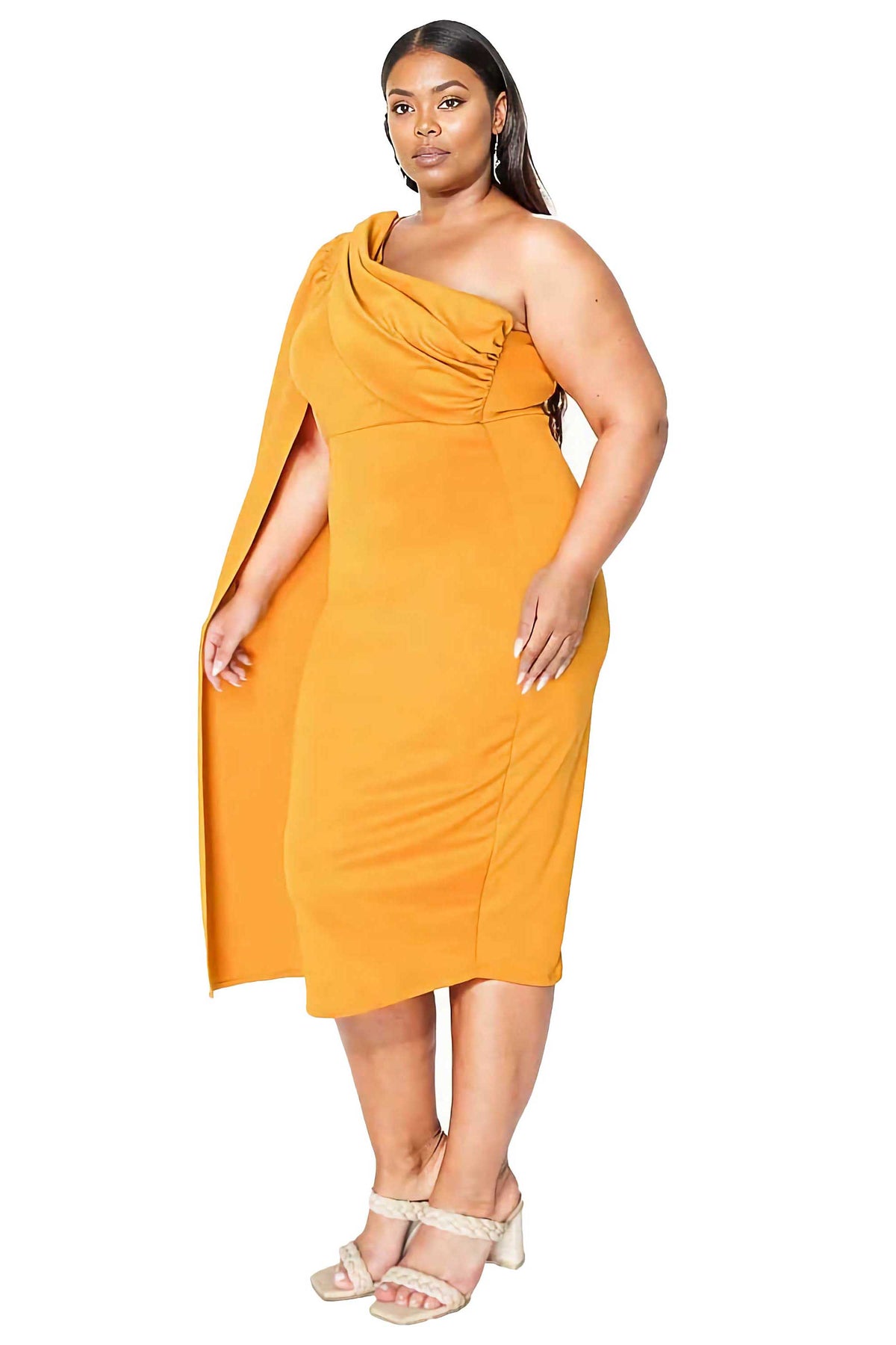 plus size one shoulder dress Green One-shoulder Thigh-high Slit Prom or evening galas L I V D Plus