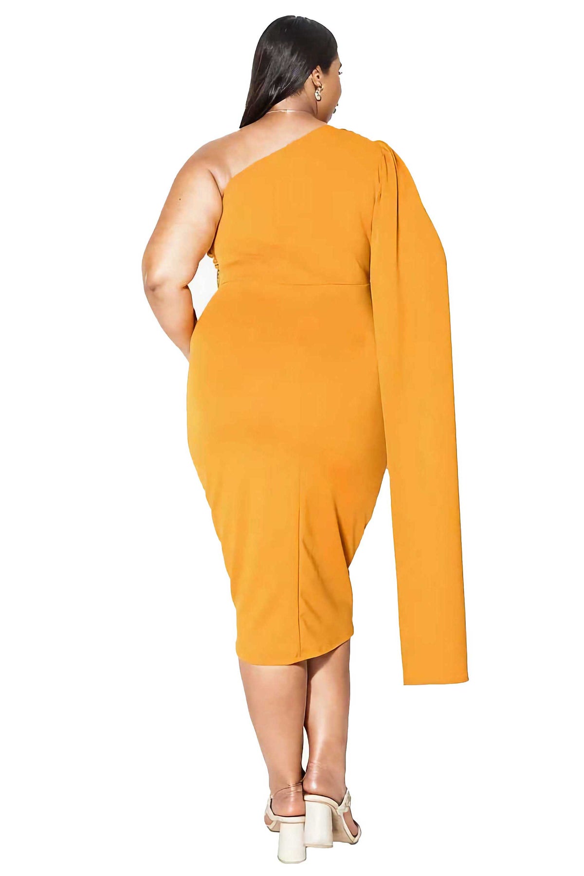 one shoulder cape dress plus size Green KarenMillen Plus Size Soft Tailored One Shoulder Cape Sleeve Maxi Dress