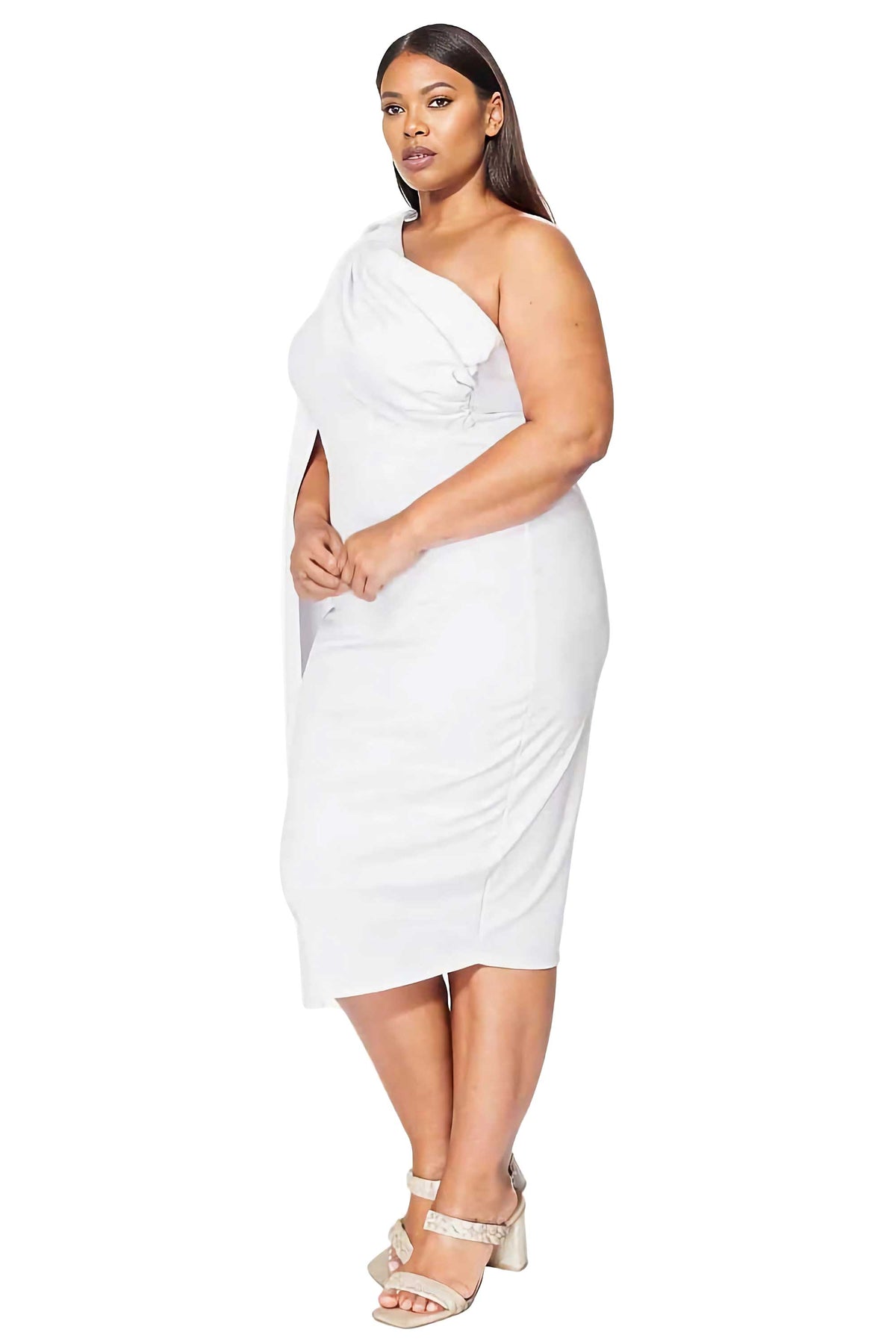 one shoulder cape dress L I V D Plus Size Spade One Shoulder Cape Dress