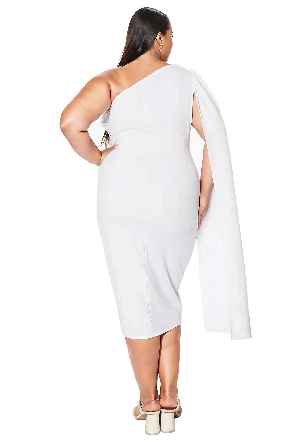 L I V D Plus Size Spade One Shoulder Cape Dress - White L I V D Plus Size Spade One Shoulder Cape Dress - White