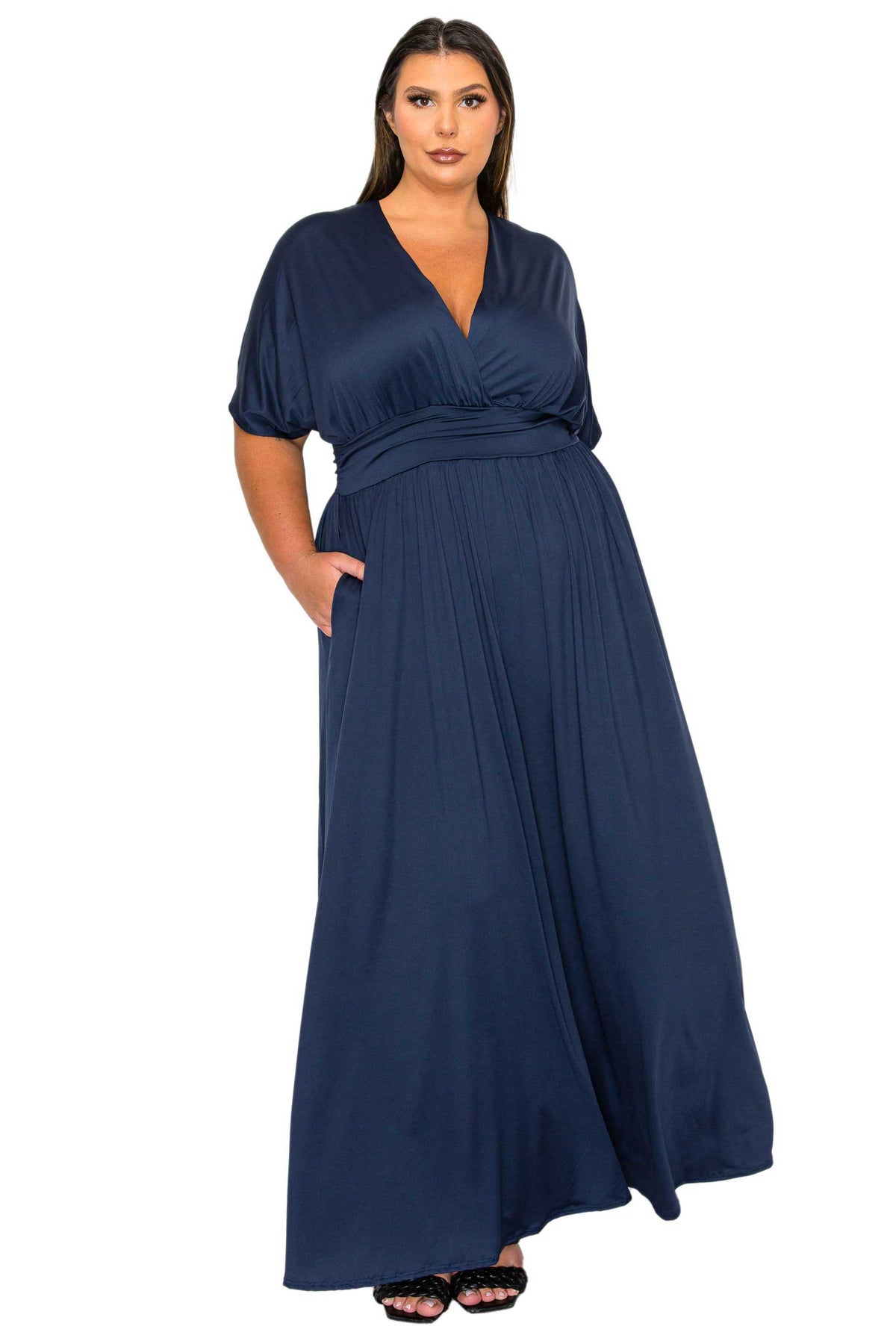 L I V D Plus Size Raffi Empire Waist Pocket Maxi Dress - Brown L I V D Plus Size Raffi Empire Waist Pocket Maxi Dress - Brown