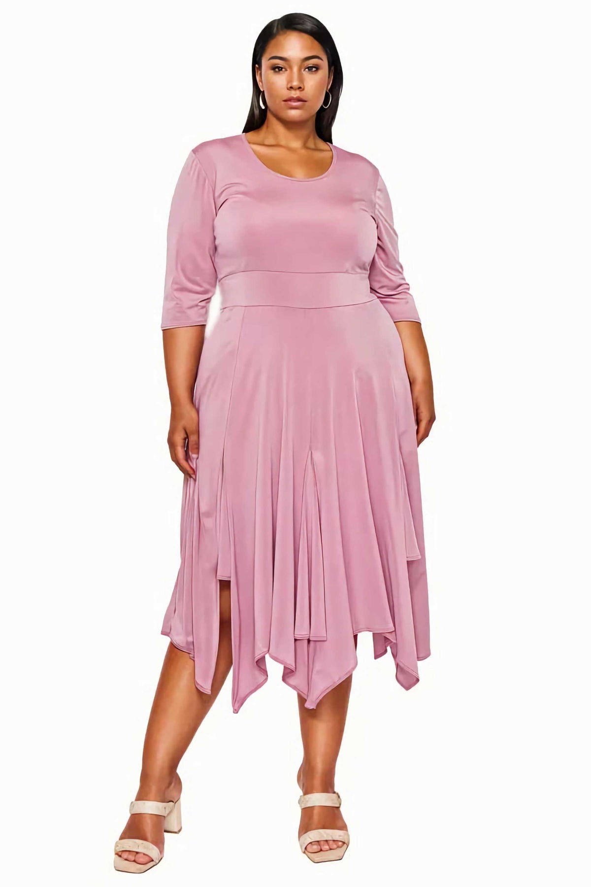 L I V D Plus Size Shay Handkerchief Hem Dress - Wine L I V D Plus Size Shay Handkerchief Hem Dress - Wine
