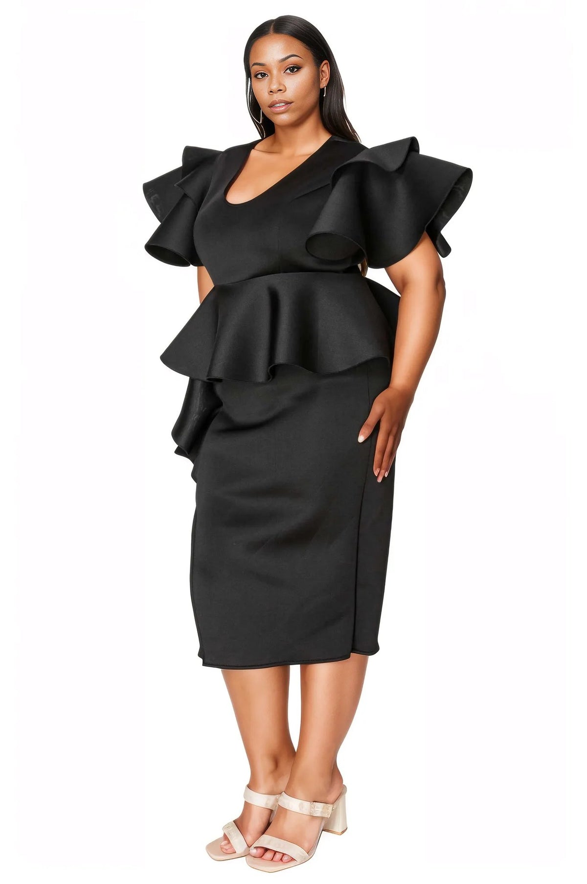 L I V D Plus Size Kira Neoprene Peplum Dress L I V D Plus Size Kira Neoprene Peplum Dress