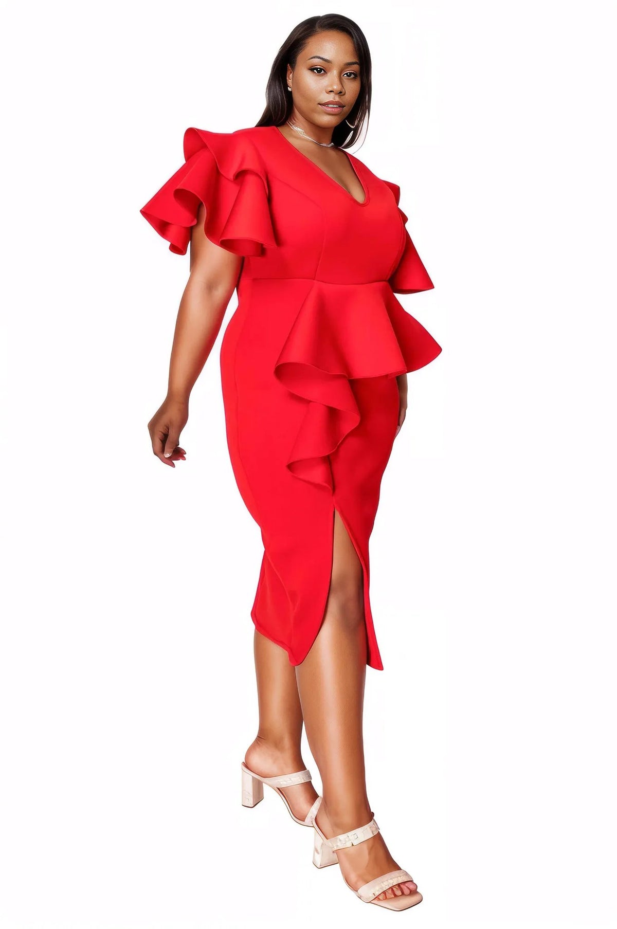 red peplum dress L I V D Plus Size Kira Neoprene Peplum Dress