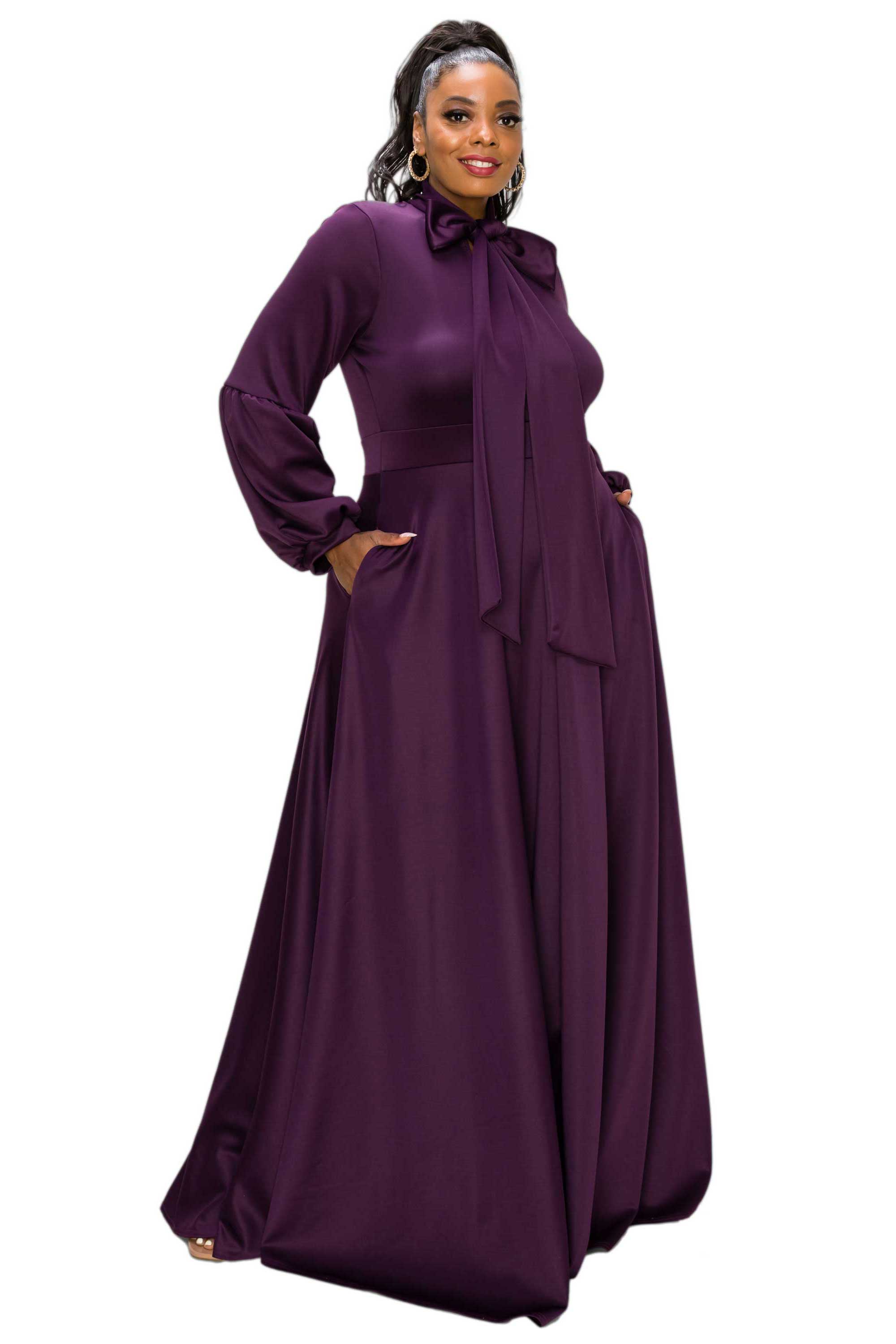Plus Size Bella Donna Dress with Ribbon and Bishop Sleeves – L I V D