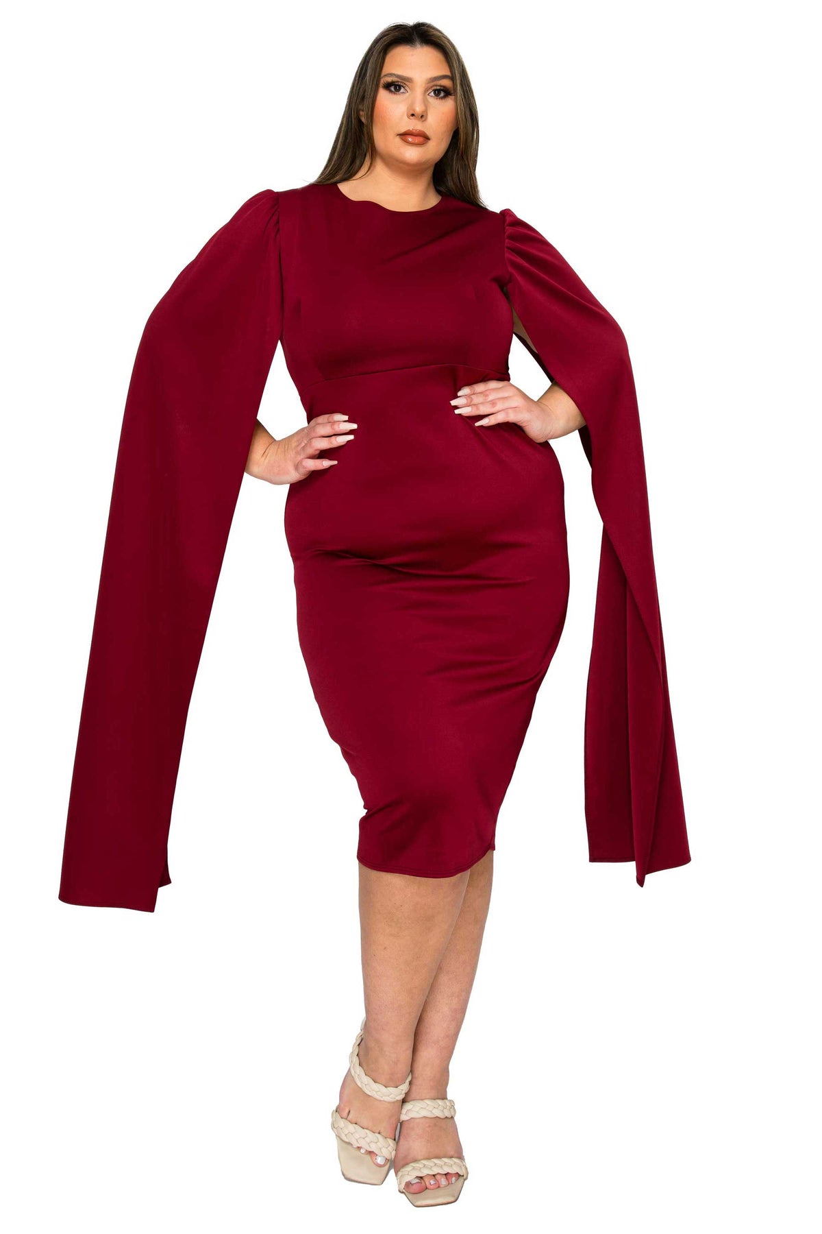 L I V D Plus Size Naomi Cape Dress - Burgundy L I V D Plus Size Naomi Cape Dress - Burgundy