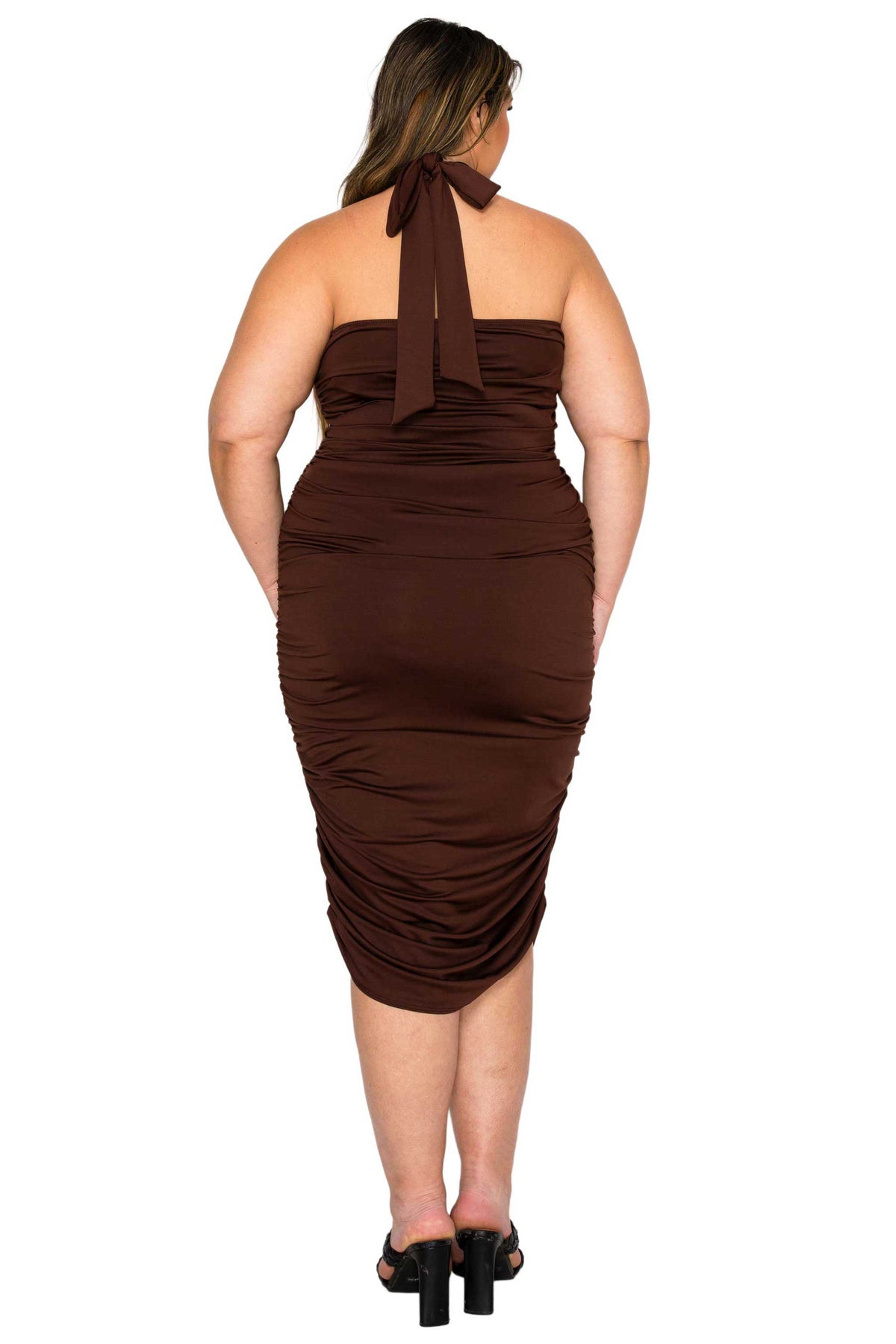Plus Size Izzy Side Ruched Halter Neck Dress L I V D Plus Size Izzy Side Ruched Halter Neck Dress L I V D