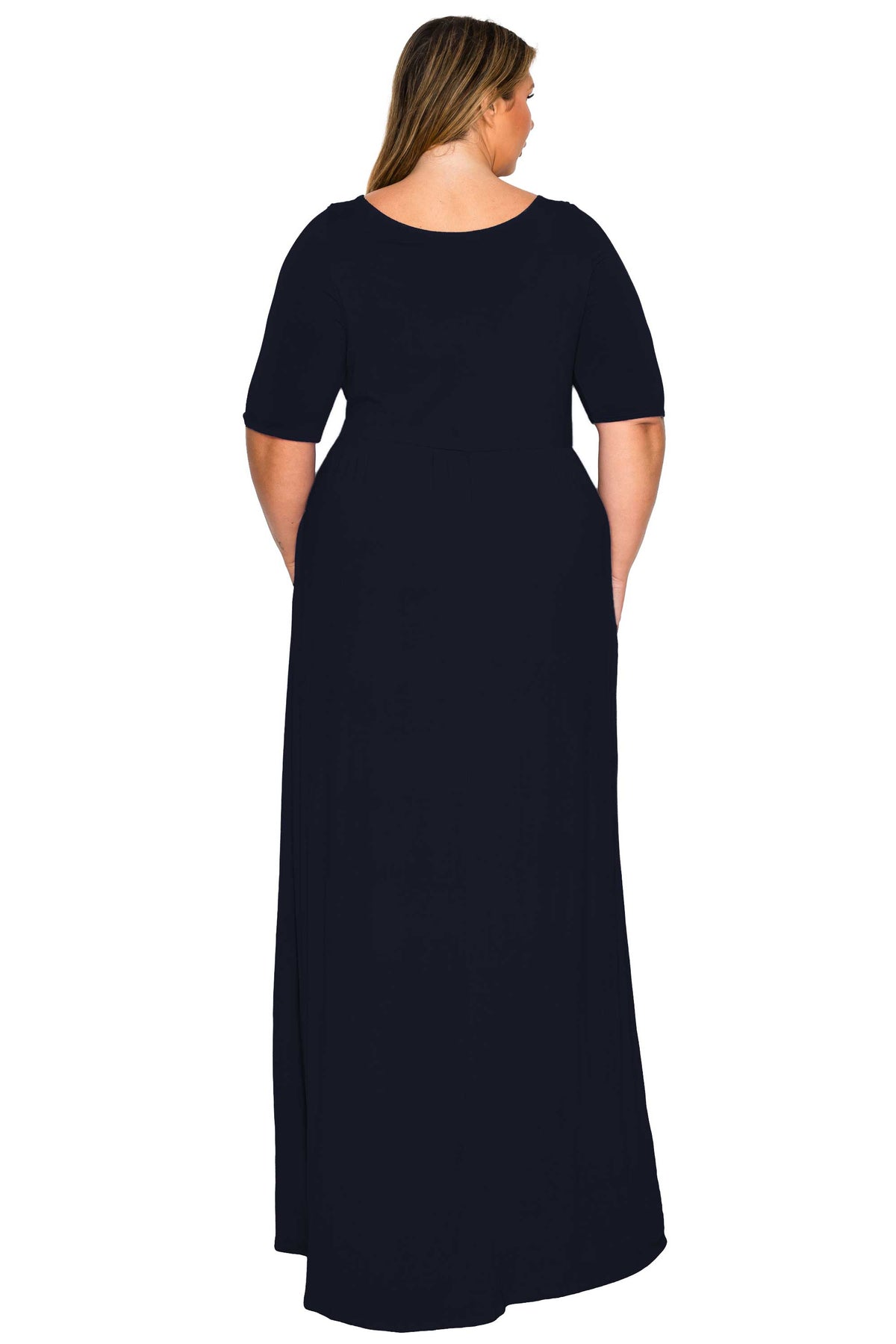 navy plus size dress back view scoop neck maxi length