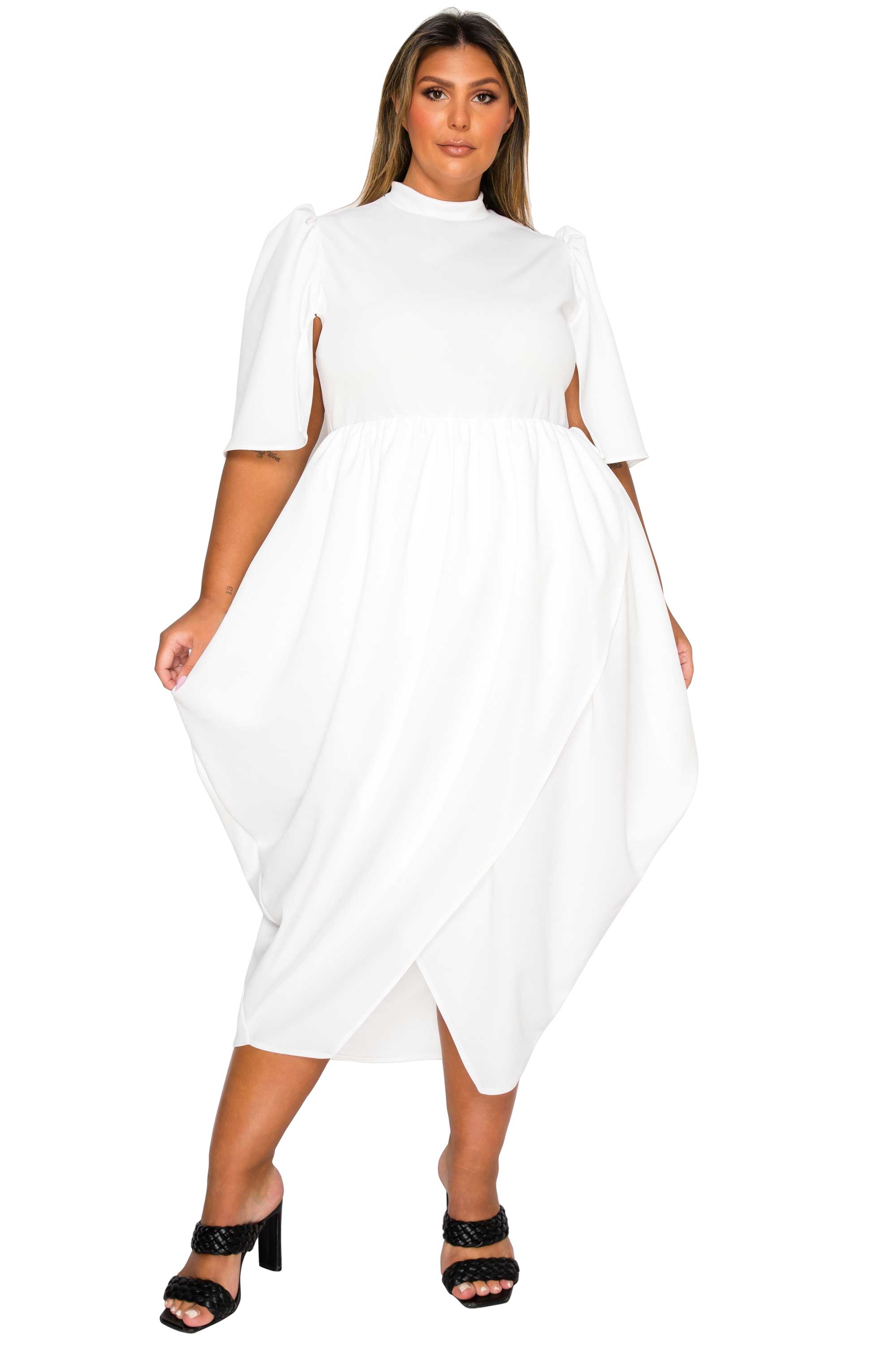 tulip belted midi pocket dress L I V D Plus Size Aesira Tulip Hem Pocket Dress