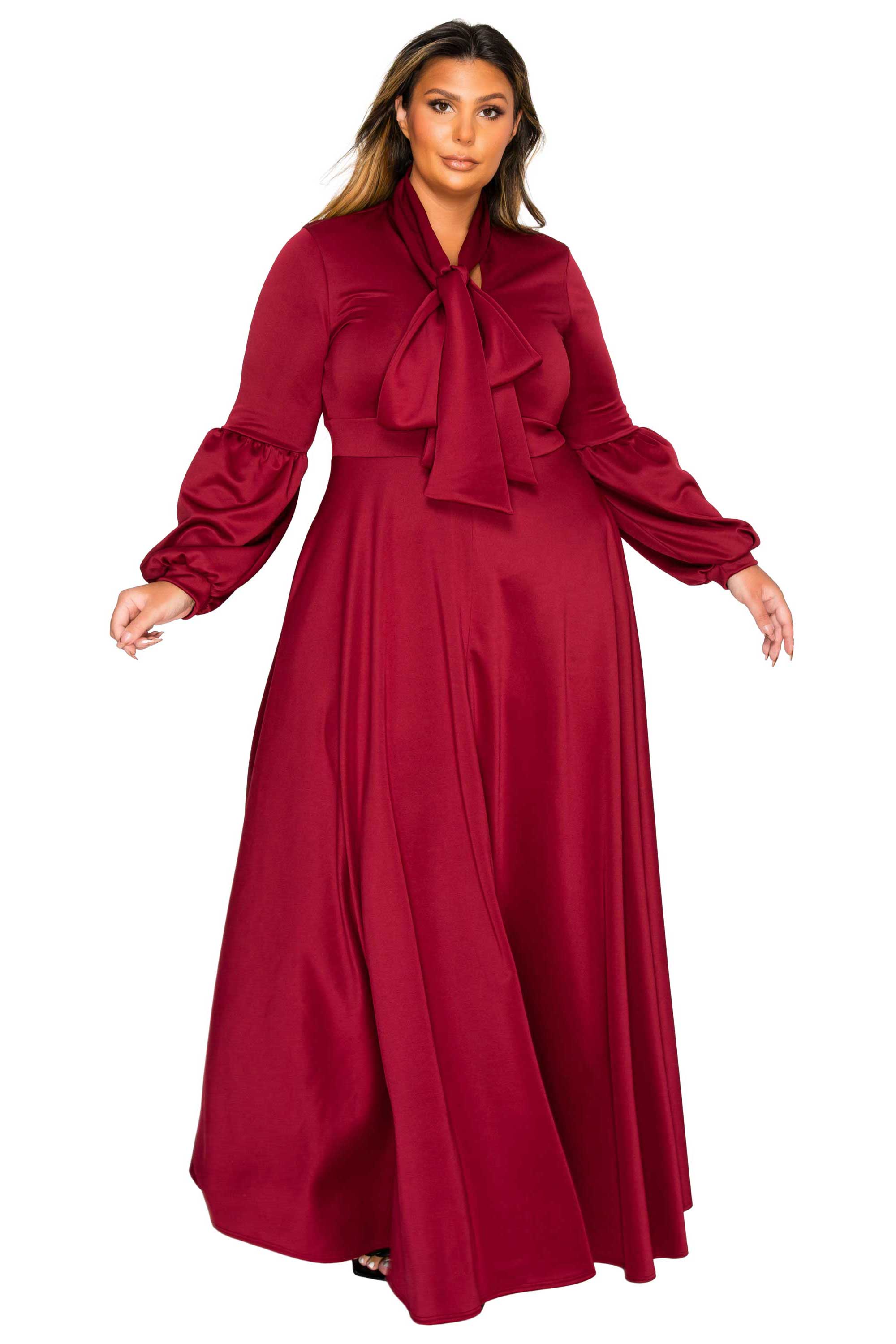Plus Size Bella Donna Dress with Ribbon and Bishop Sleeves – L I V D