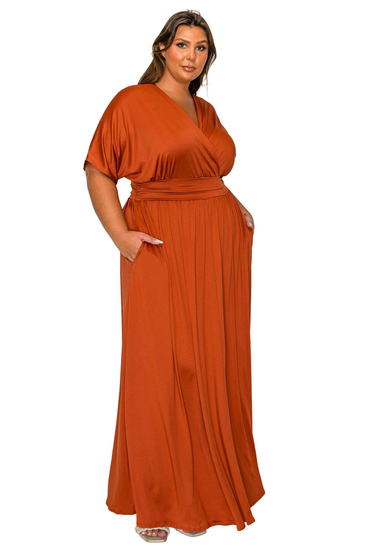 L I V D Plus Size Raffi Empire Waist Pocket Maxi Dress - Brown L I V D Plus Size Raffi Empire Waist Pocket Maxi Dress - Brown