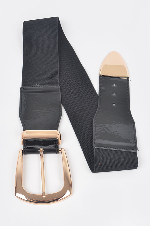 Large Buckle Glossy Stretch Belt