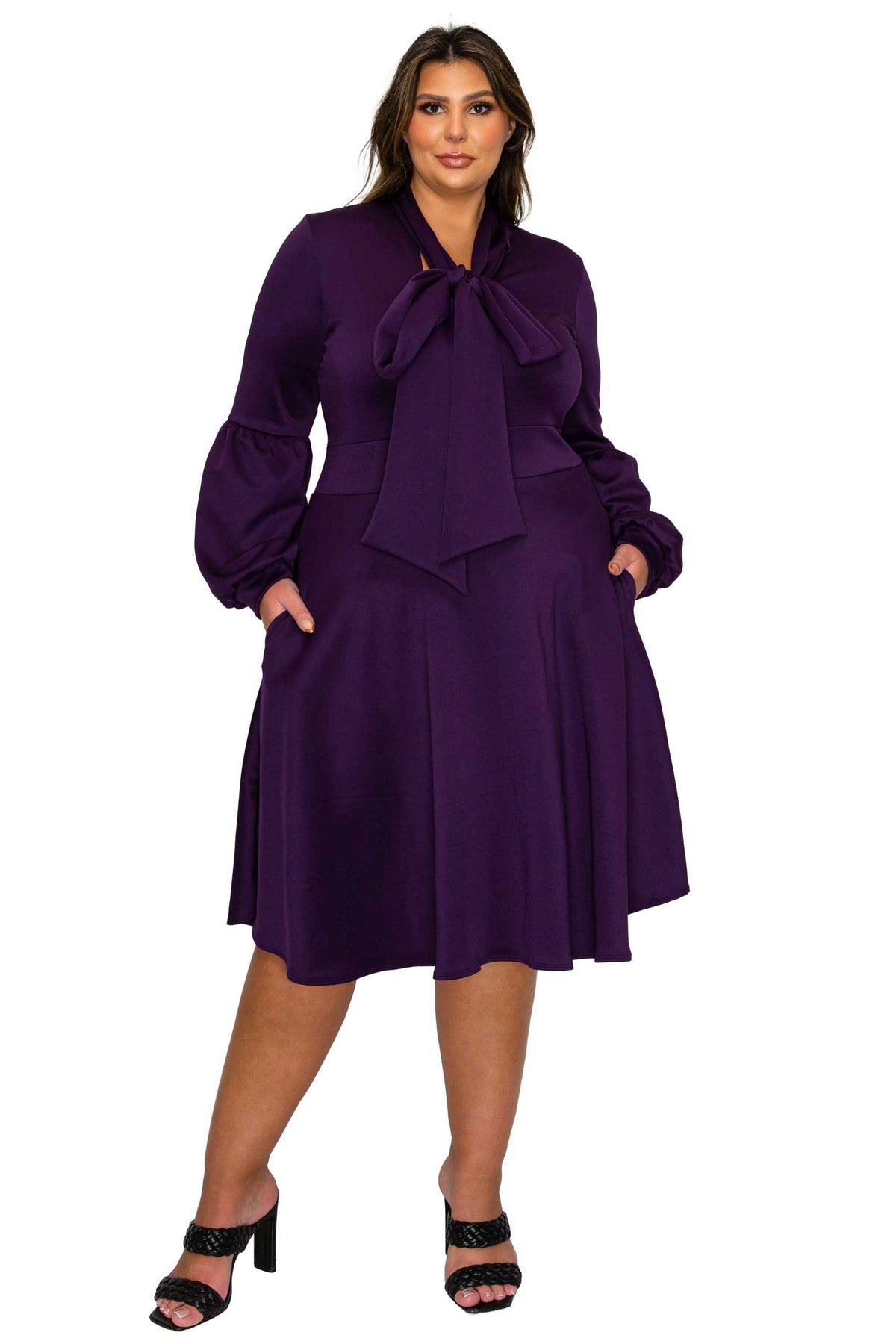 L I V D Women's Plus Size Bekah Flare Pocket Dress - Dark Eggplant L I V D Women's Plus Size Bekah Flare Pocket Dress - Dark Eggplant