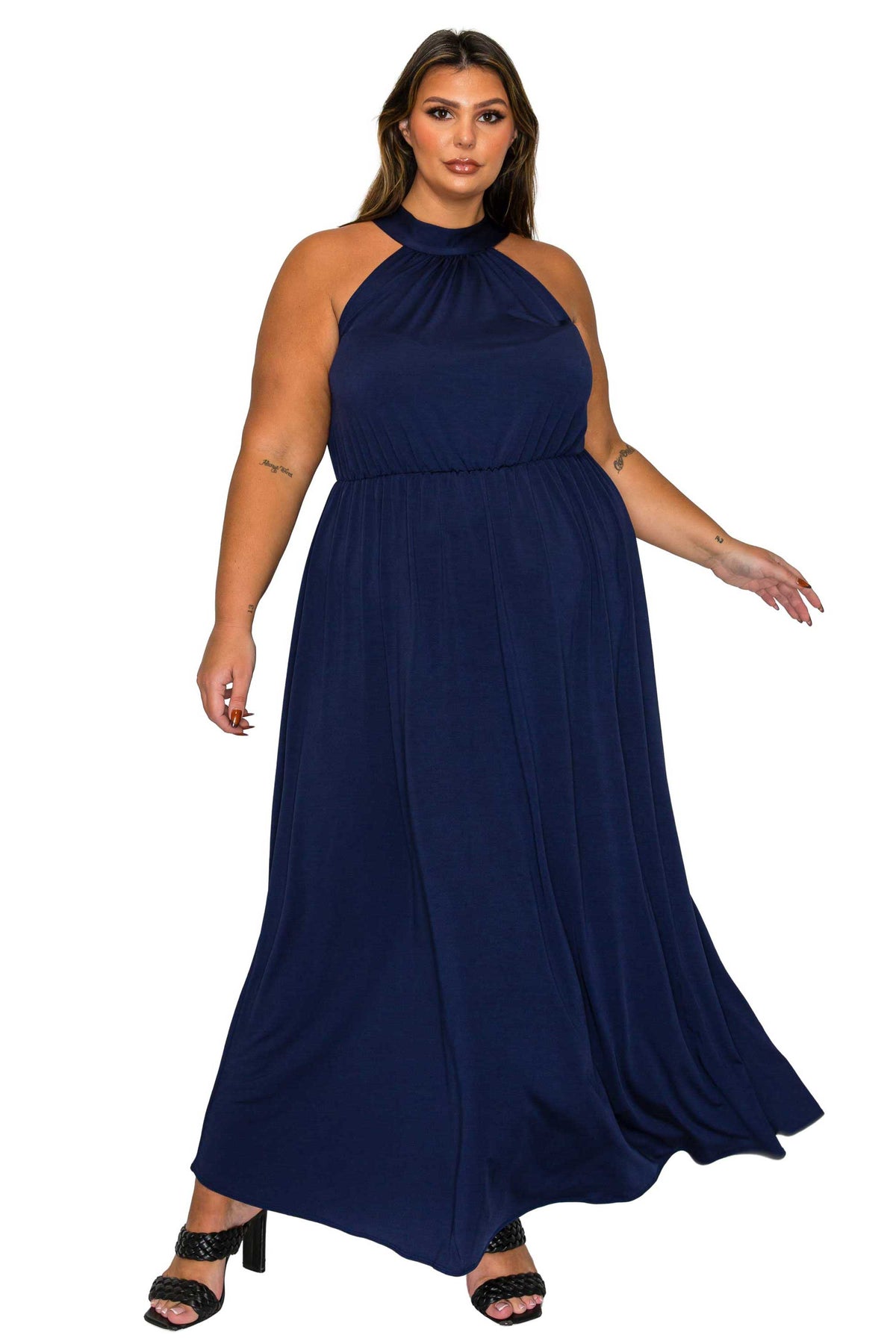 L I V D Women's Plus Size Cassia Halter Neck Dress - Navy L I V D Women's Plus Size Cassia Halter Neck Dress - Navy
