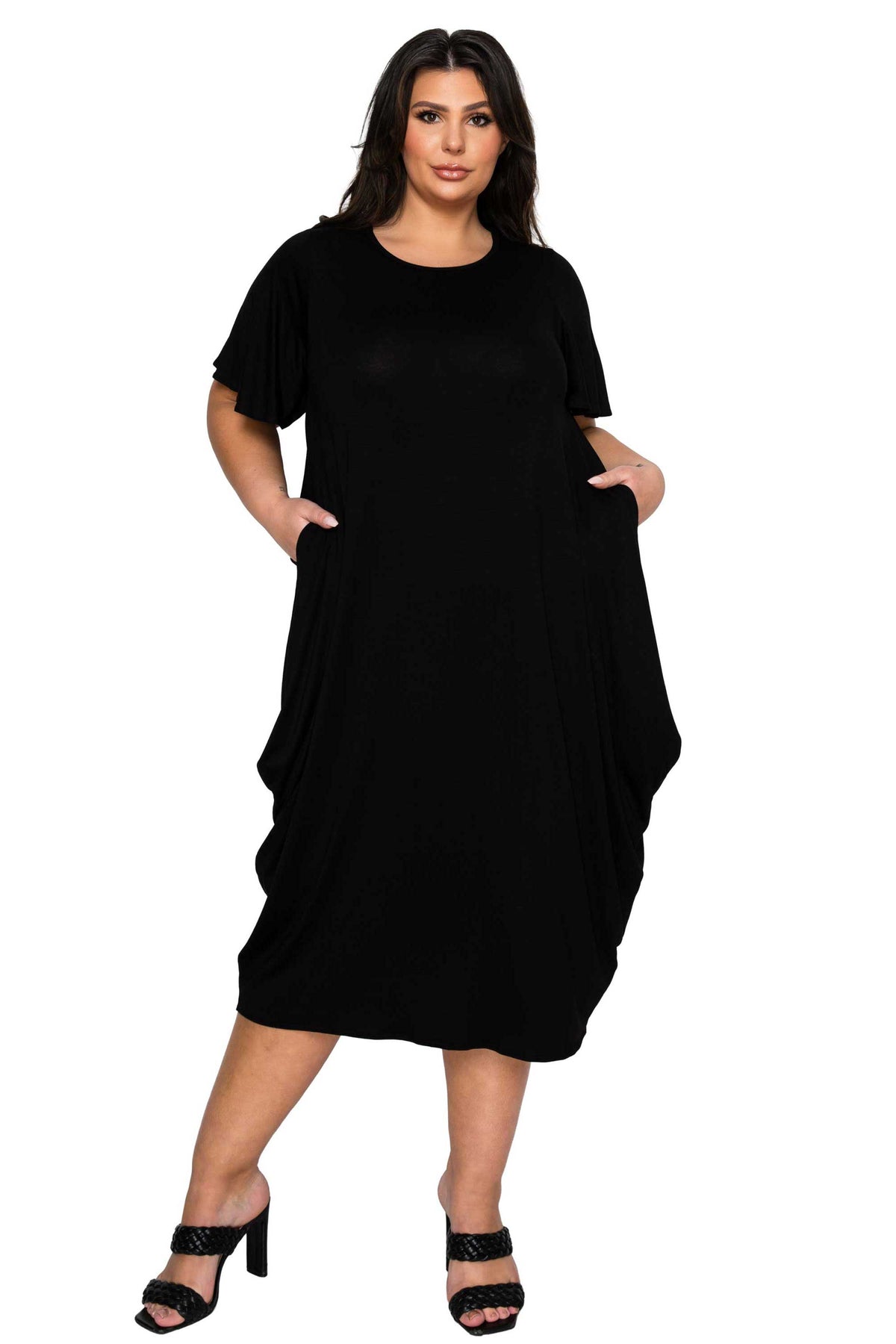 L I V D Plus Size Liz Flutter Sleeve Pocket Dress