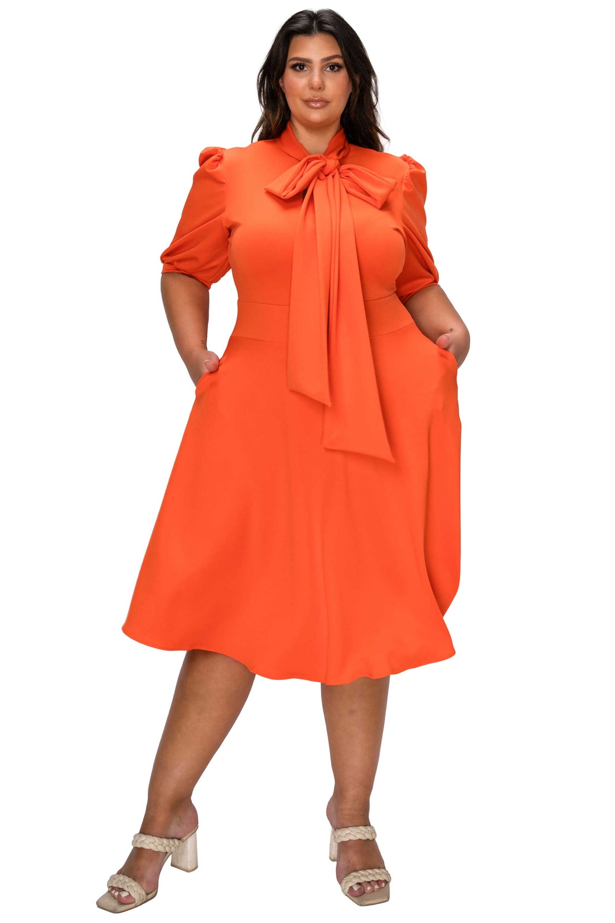 L I V D Plus Size Carina Donna Flare Dress w/ Pockets - Brown L I V D Plus Size Carina Donna Flare Dress w/ Pockets - Brown