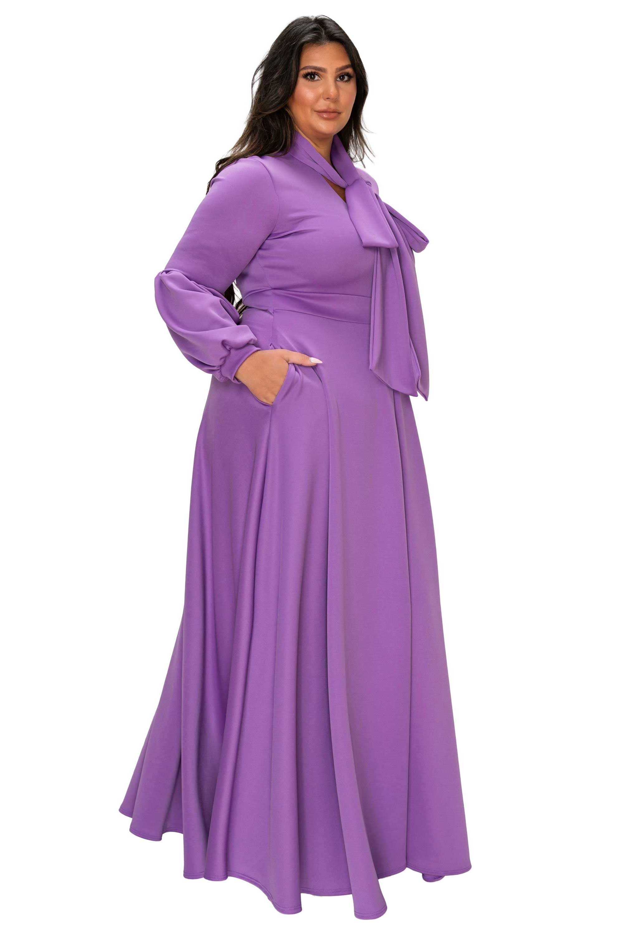Plus Size Bella Donna Dress with Ribbon and Bishop Sleeves – L I V D
