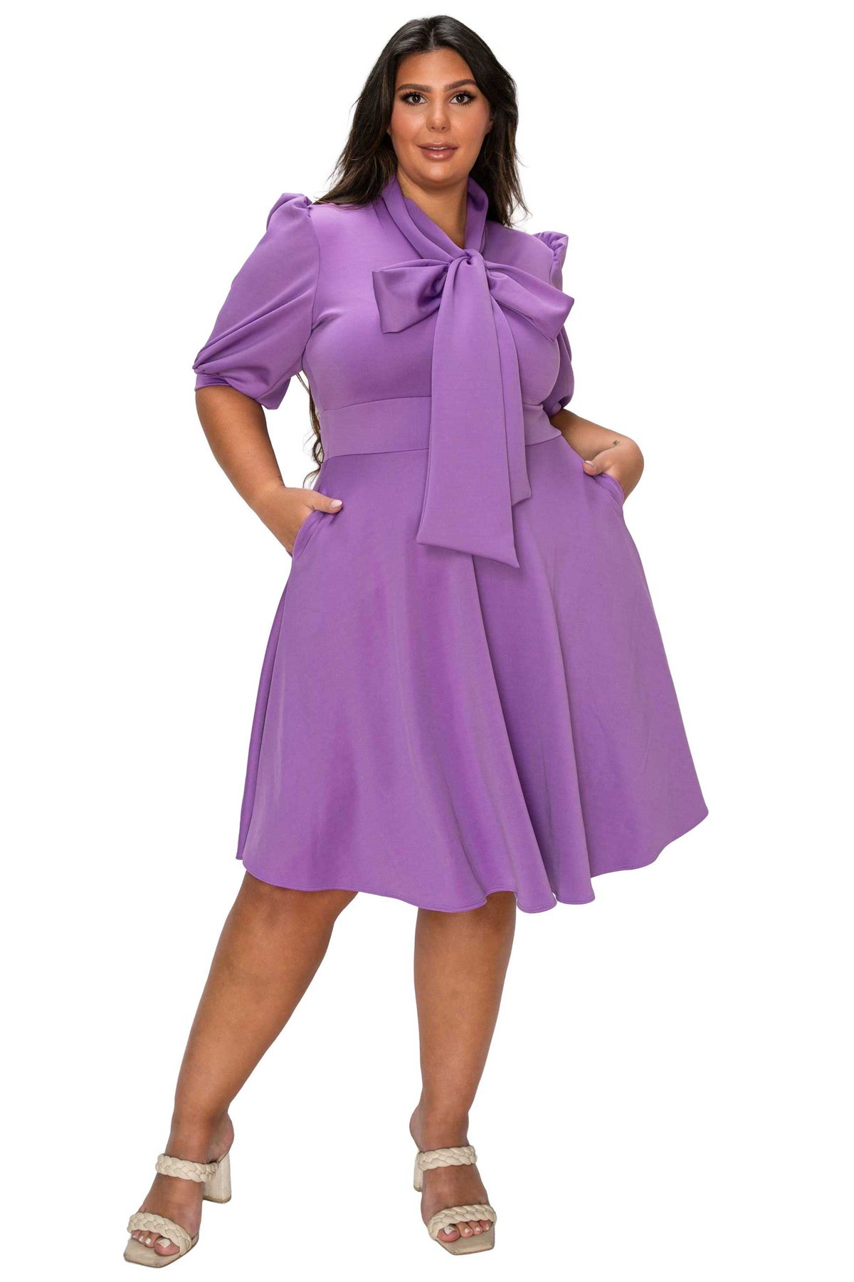 L I V D Plus Size Carina Donna Flare Dress w/ Pockets - Lilac L I V D Plus Size Carina Donna Flare Dress w/ Pockets - Lilac