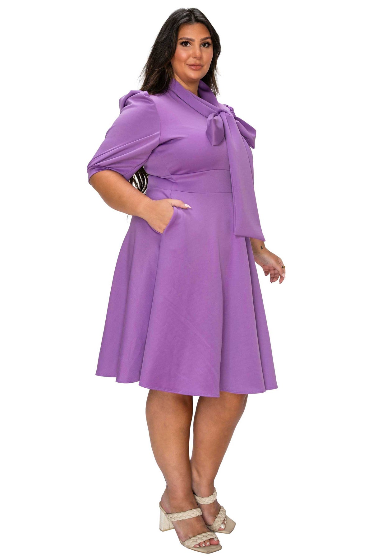 L I V D Plus Size Carina Donna Flare Dress w/ Pockets - Lilac L I V D Plus Size Carina Donna Flare Dress w/ Pockets - Lilac