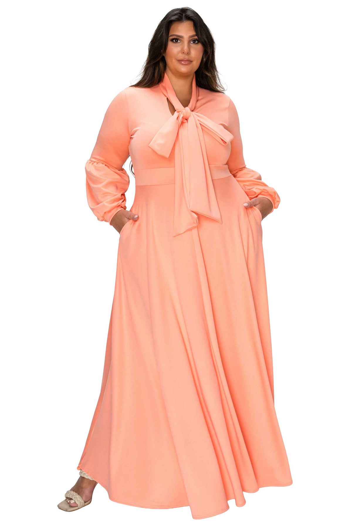 L I V D Plus Size Bella Donna Dress with Ribbon and Bishop Sleeves
