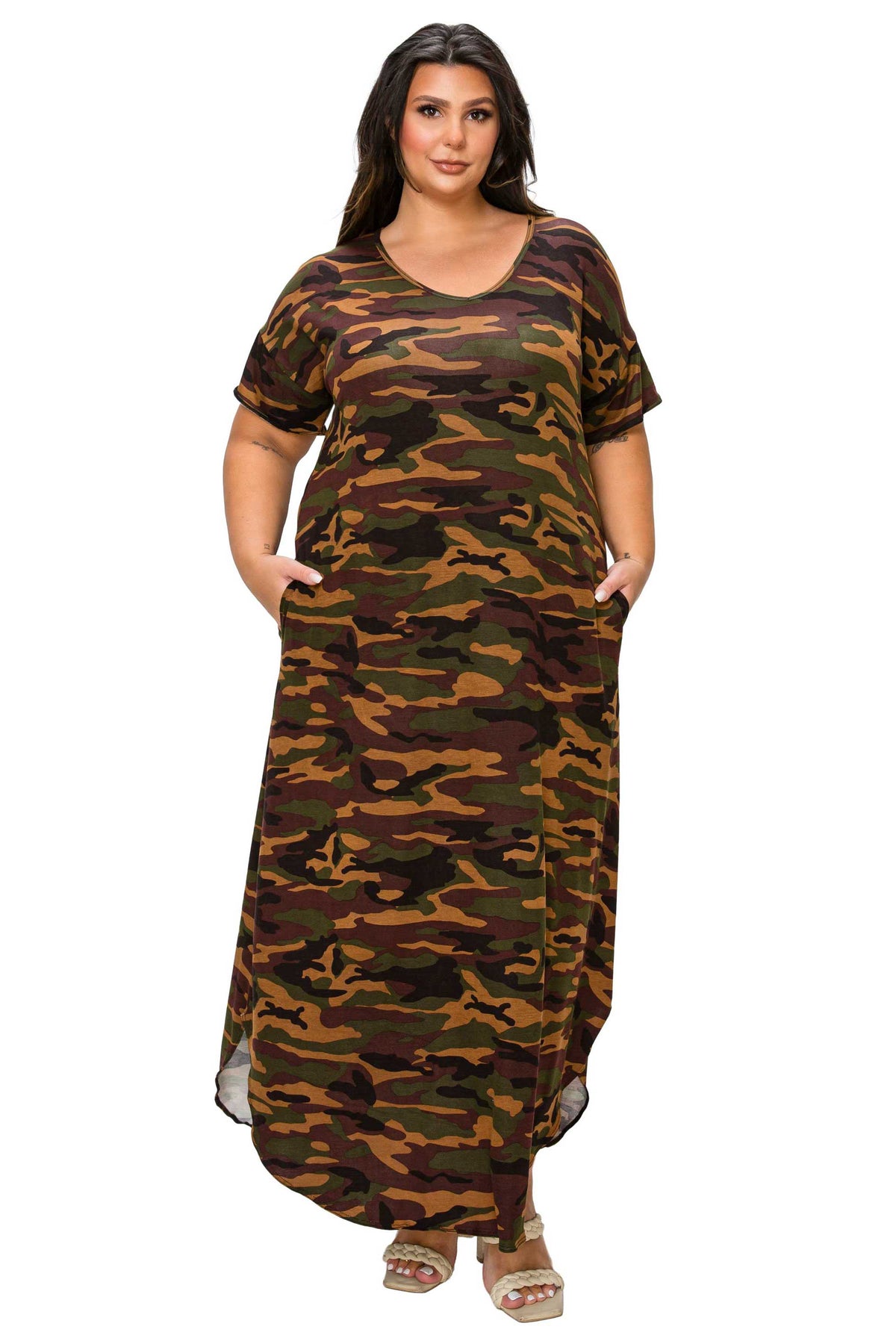 Katt Camo Pocket Maxi Dress