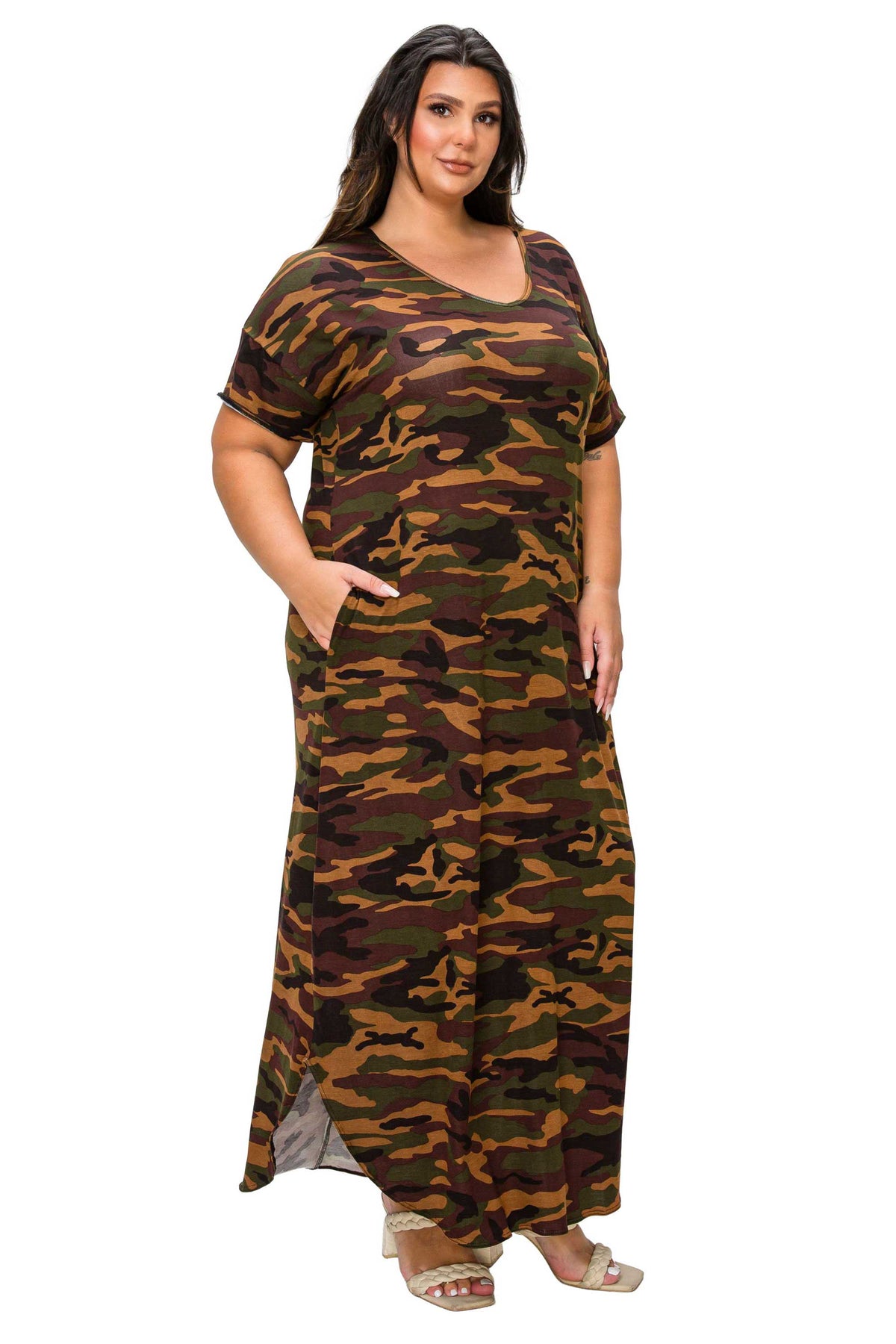 Katt Camo Pocket Maxi Dress