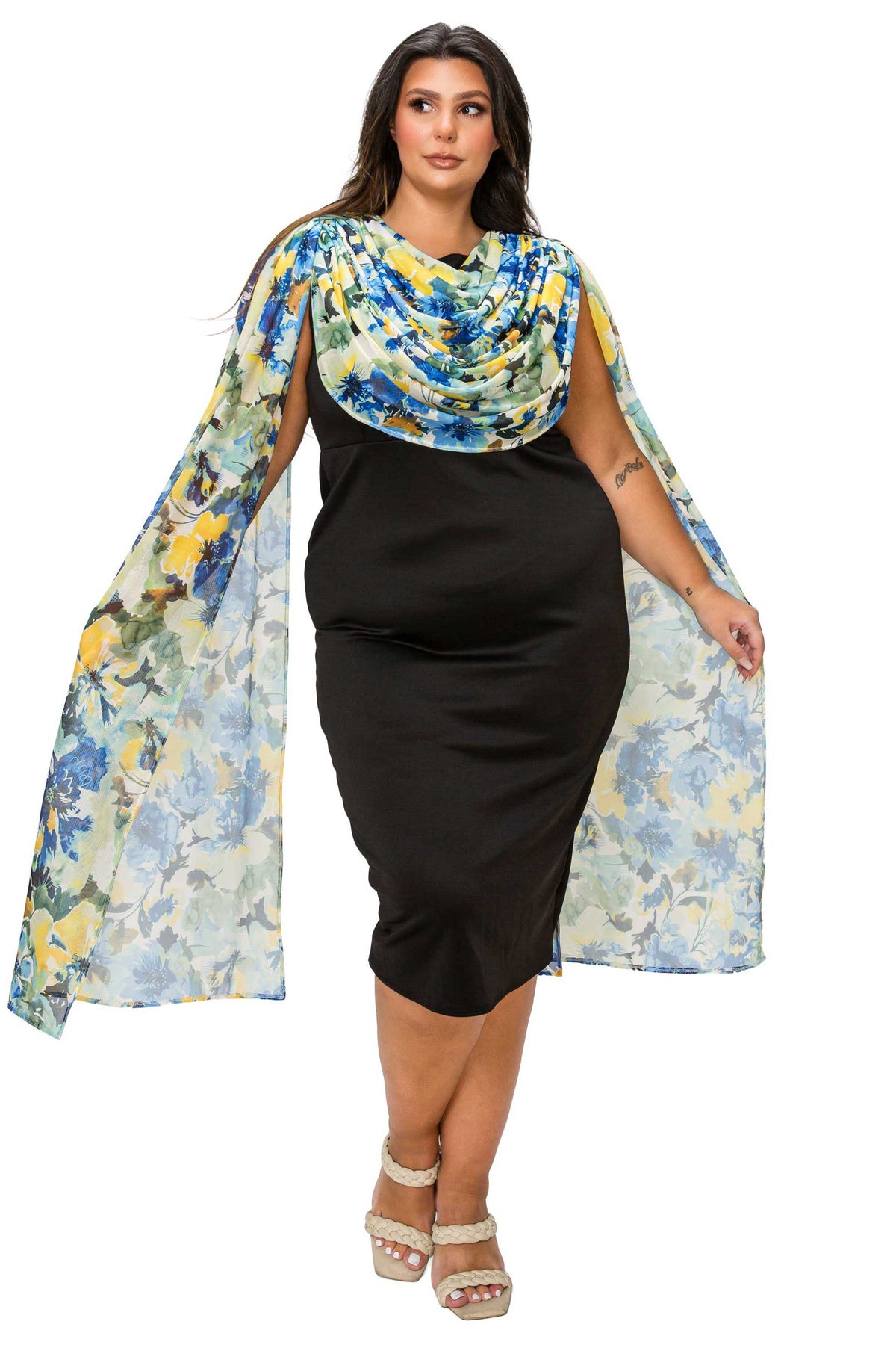 Evolette Floral Cape Dress