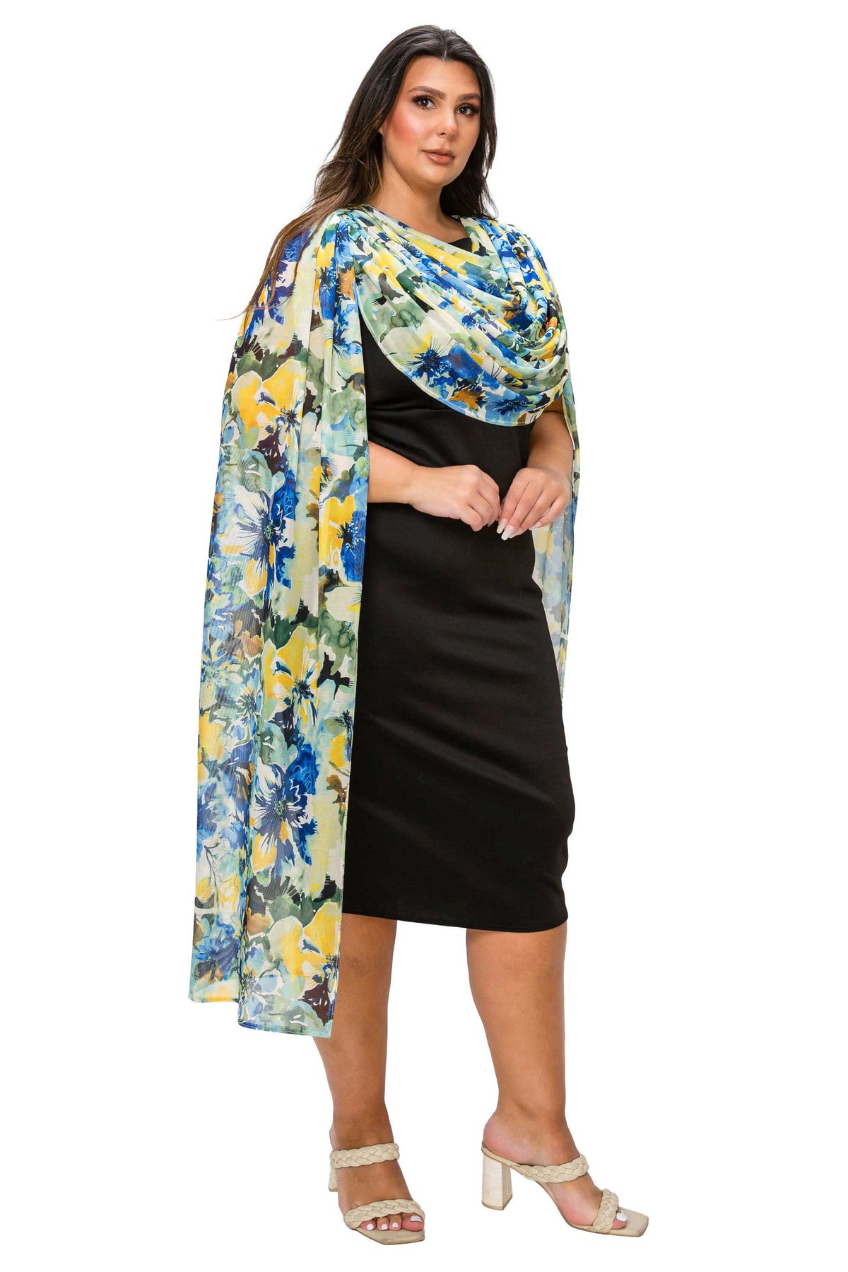 Evolette Floral Cape Dress