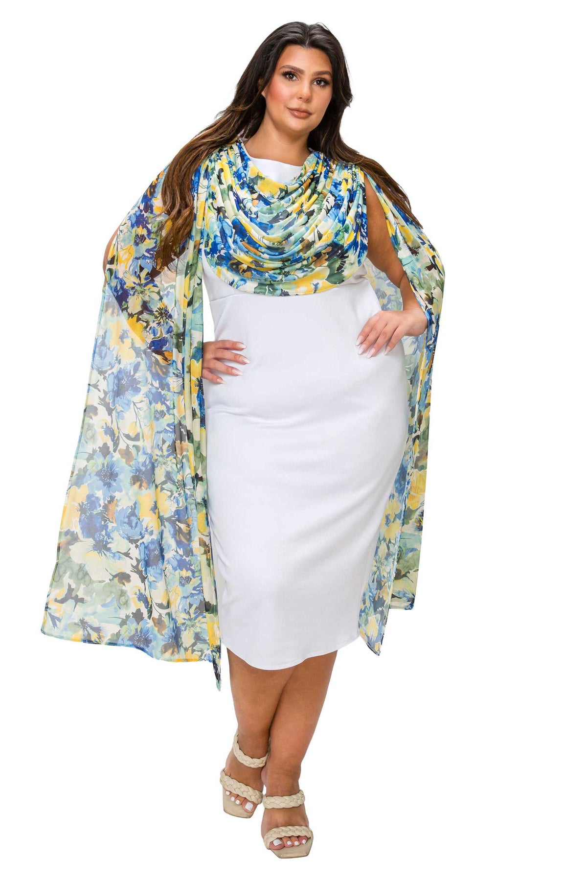 Evolette Floral Cape Dress
