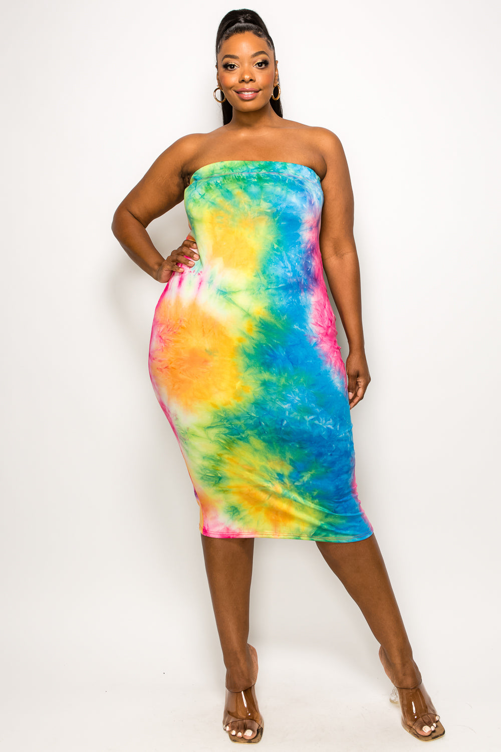 livd L I V D women's plus size boutique rainbow tie dye tube midi dress