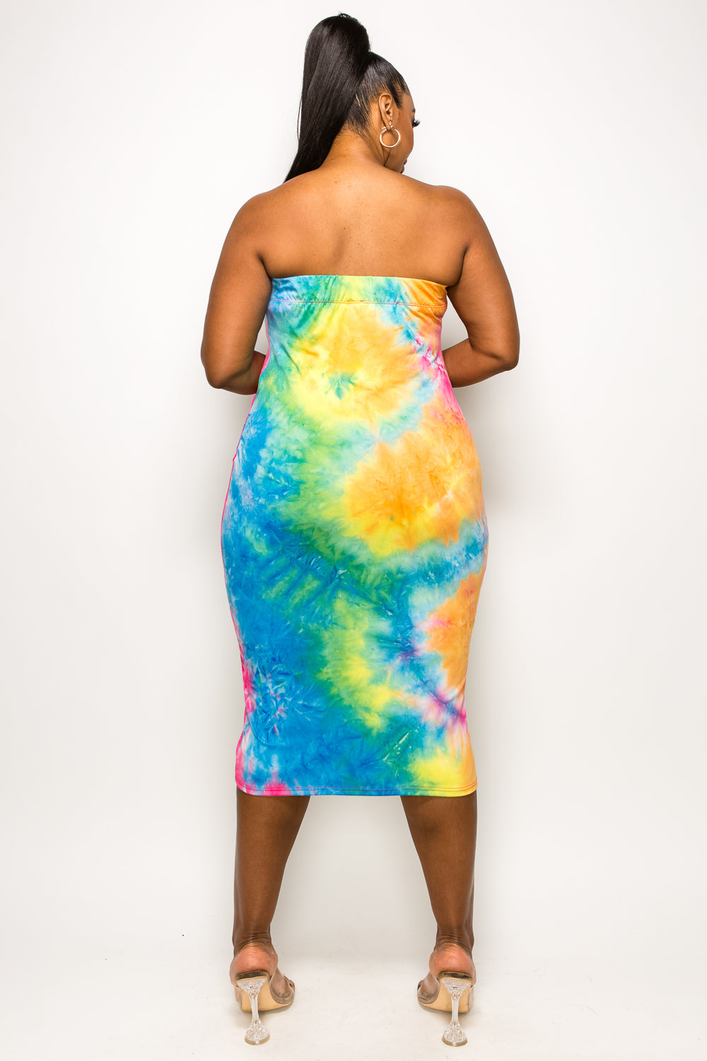 livd L I V D women's plus size boutique rainbow tie dye tube midi dress