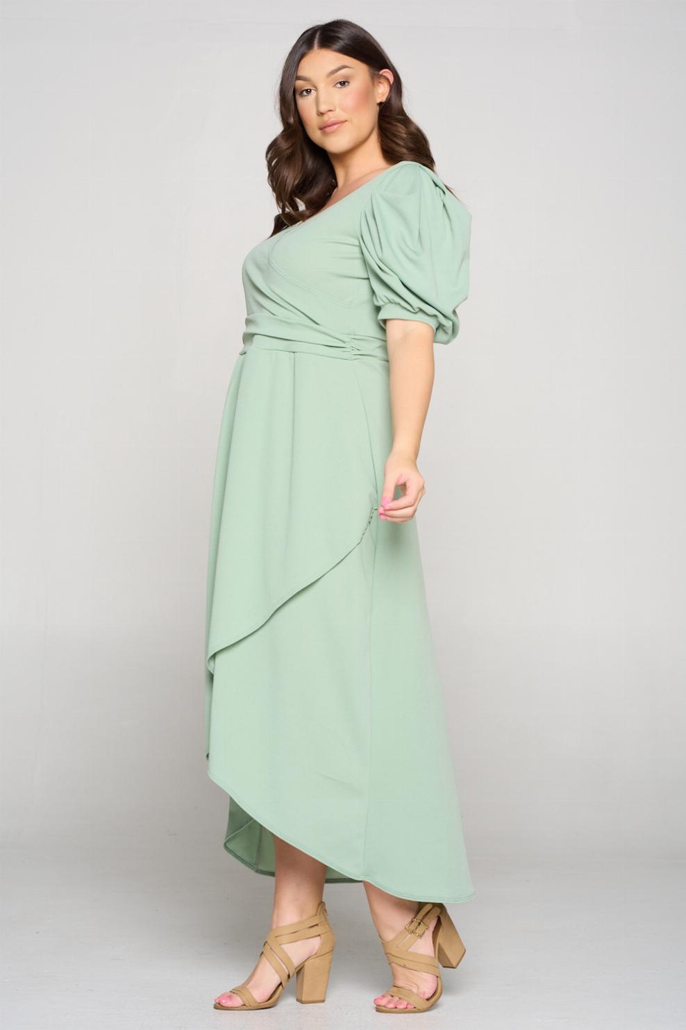 Puff Sleeve Tulip Wrap Dress