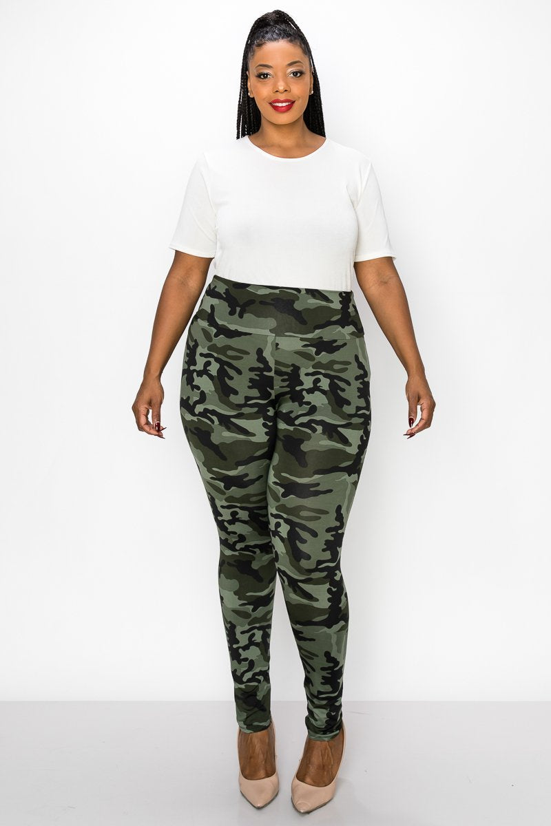 livd women's plus size contemporary boutique camo high waisted legging in green