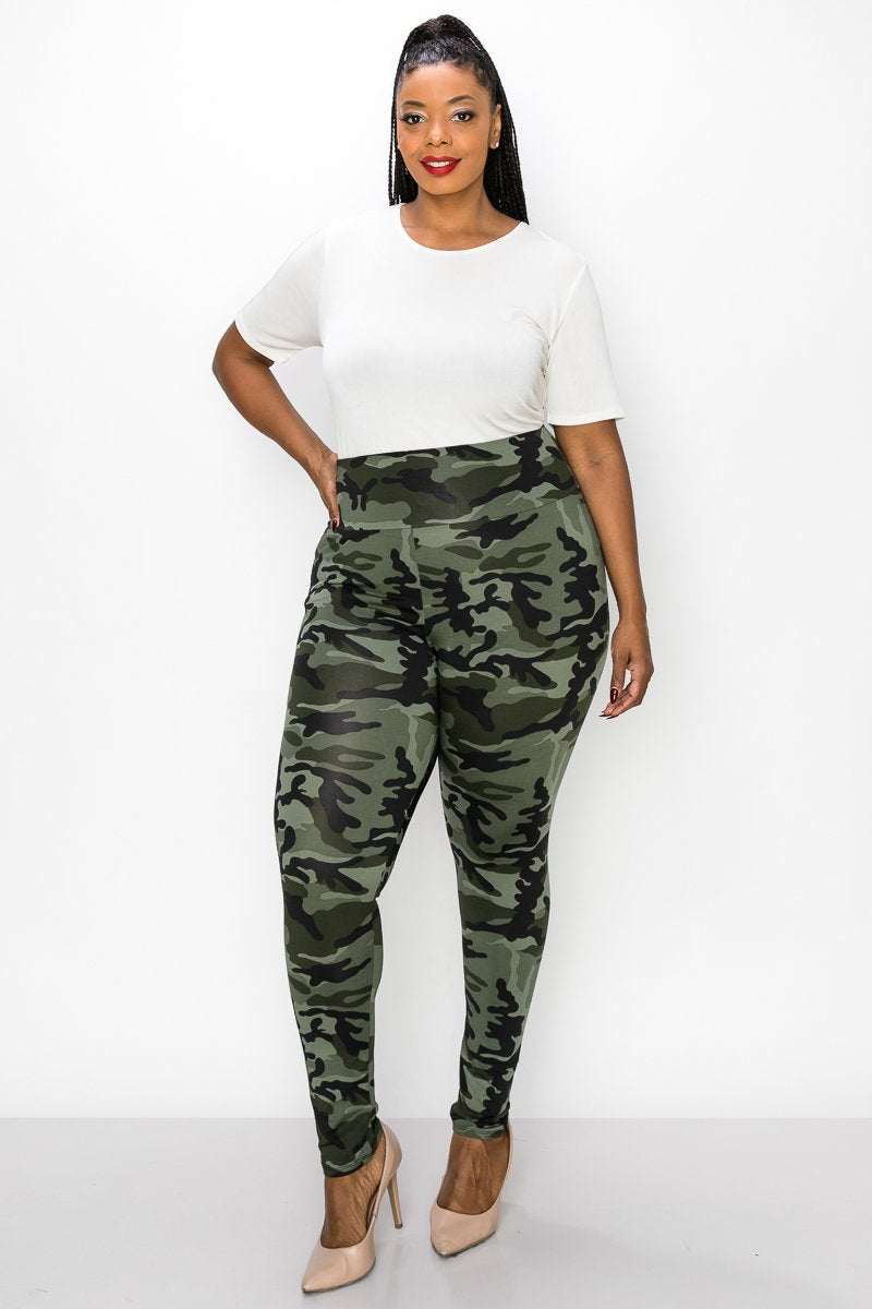 livd women's plus size contemporary boutique camo high waisted legging in green
