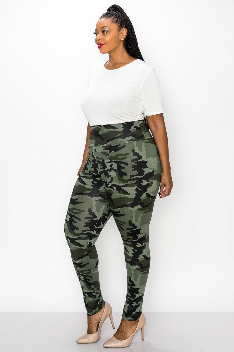 livd women's plus size contemporary boutique camo high waisted legging in green