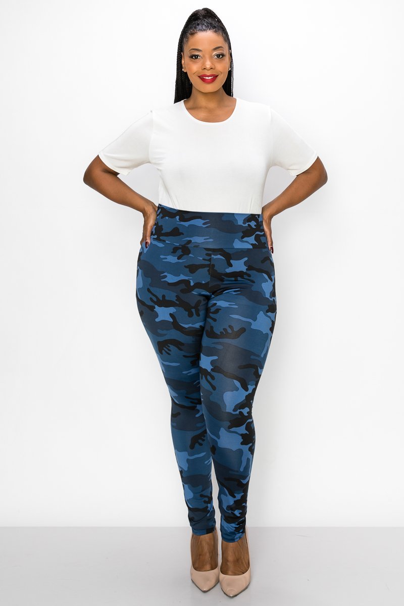 livd women's plus size contemporary boutique camo high waisted legging in blue