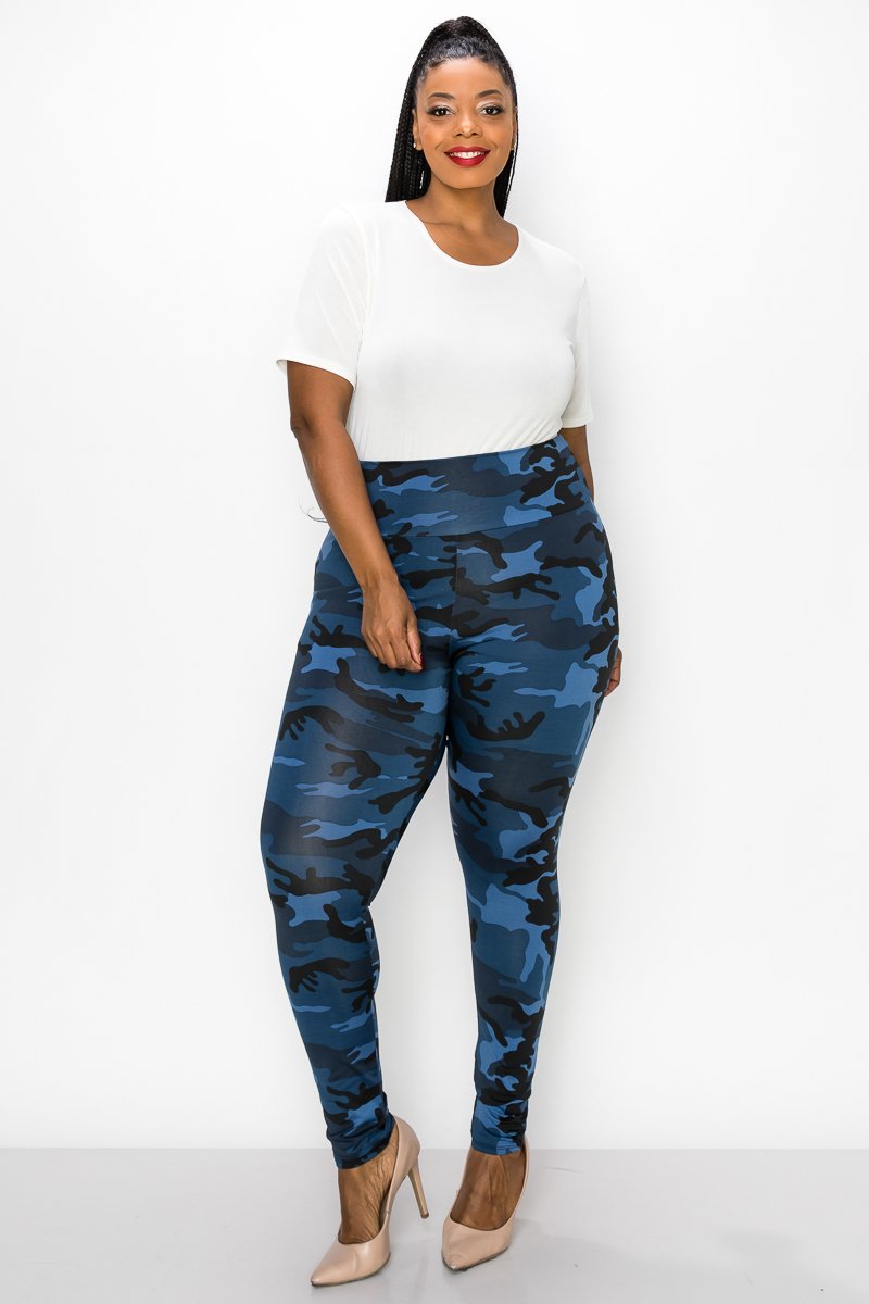 livd women's plus size contemporary boutique camo high waisted legging in blue
