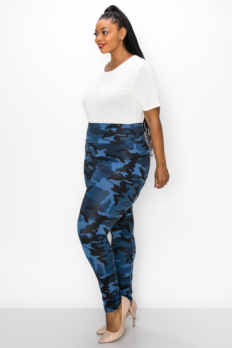 livd women's plus size contemporary boutique camo high waisted legging in blue