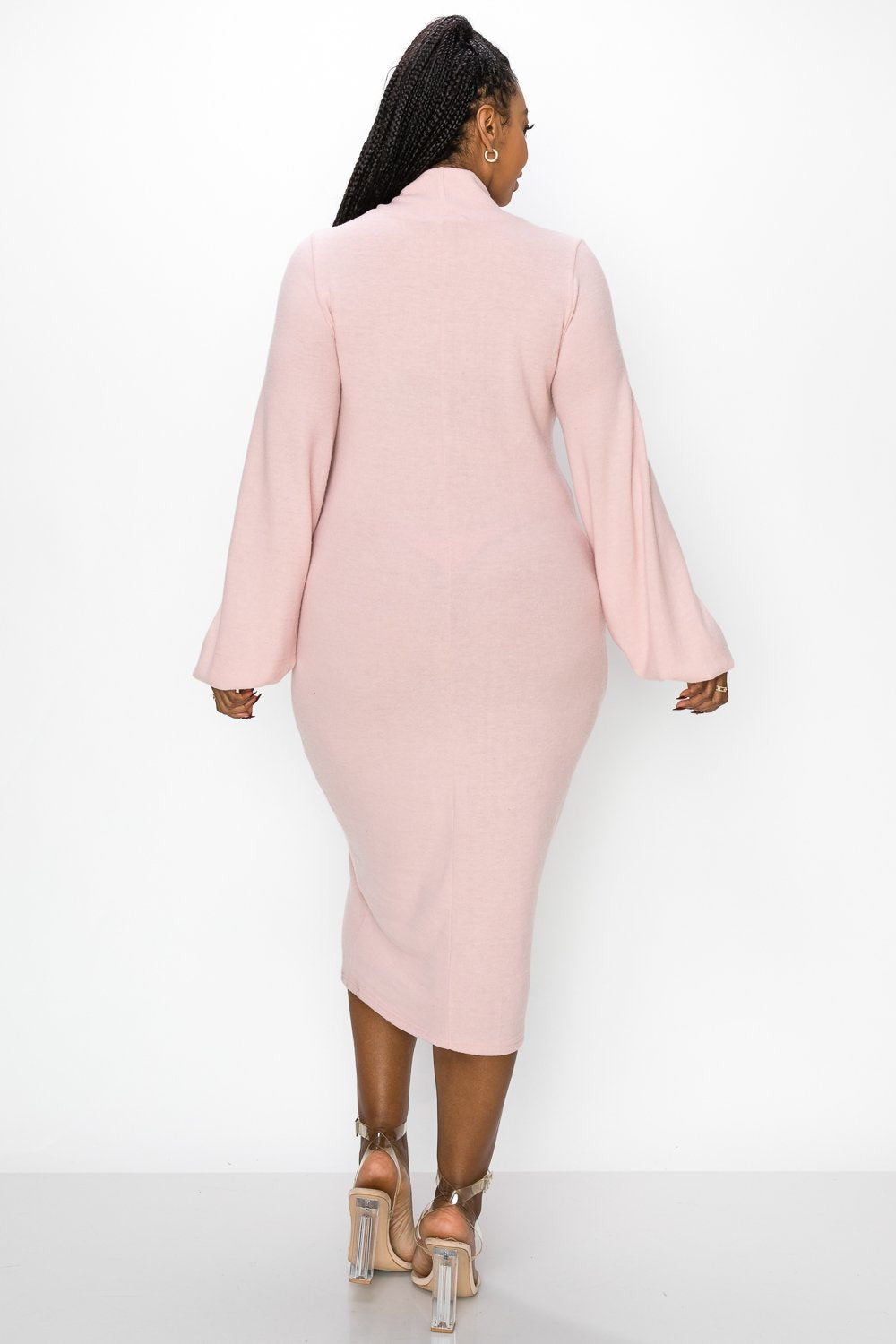 livd L I V D women's contemporary plus size boutique hacci knit sweater dress in pale pink