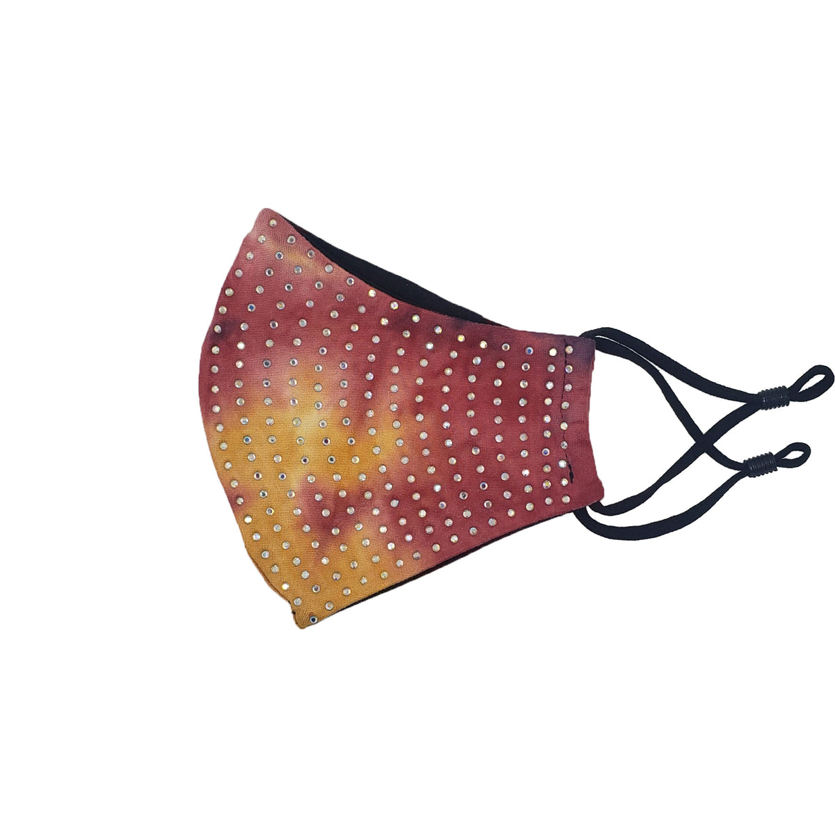 can masks help rhinestone embellished mask with black inner lining and black adjustable straps in red yellow