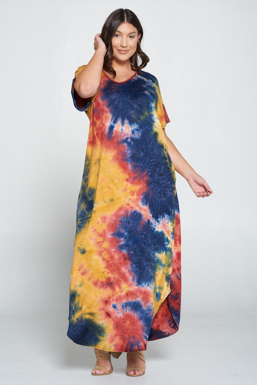 Tie Dye Short Sleeve Maxi Dress - L I V D