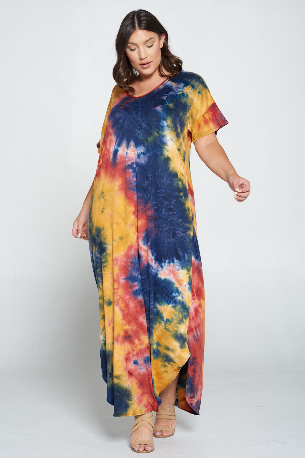 Tie Dye Short Sleeve Maxi Dress - L I V D