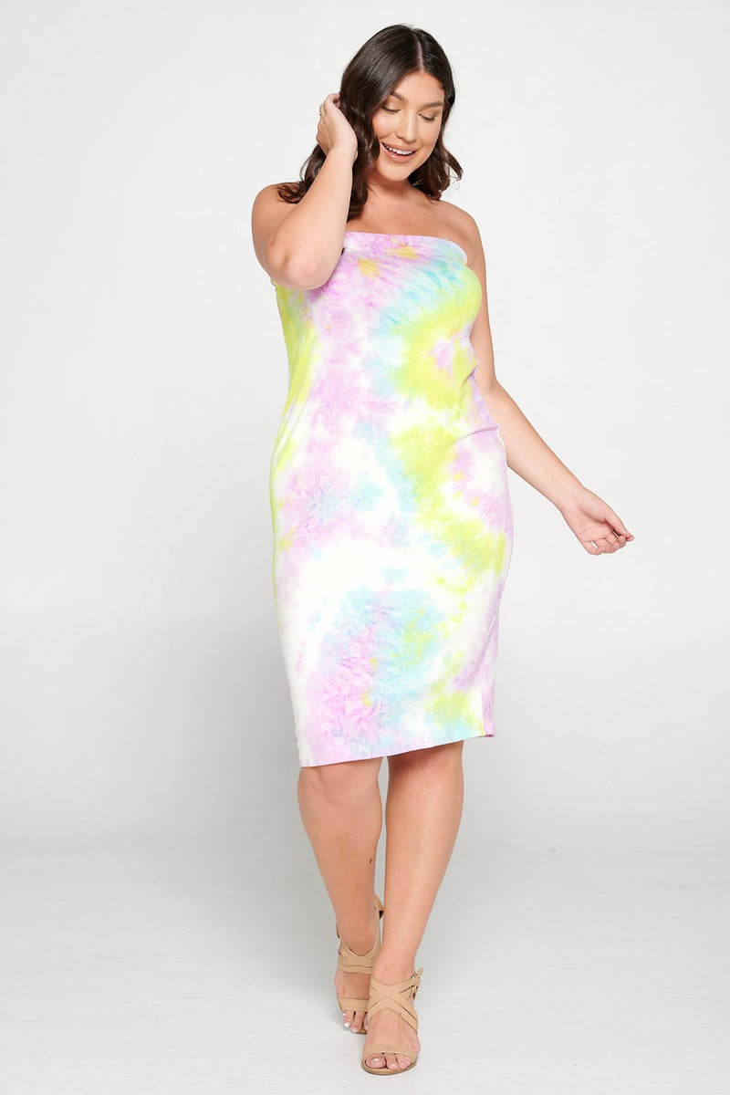livd L I V D women's contemporary plus size clothing tube dress in yellow purple tie dye