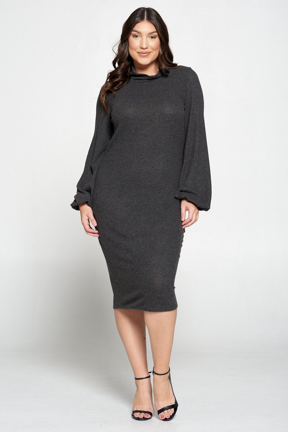 livd L I V D women's contemporary plus size boutique hacci knit sweater dress in charcoal