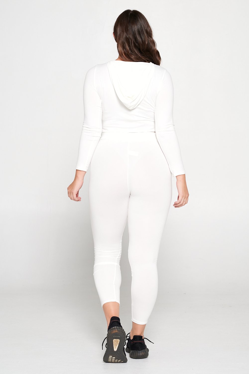 livd L I V D women's contemporary plus size  scoop neck crop hoodie and elastic band sweatpant with faux drawstring in off white