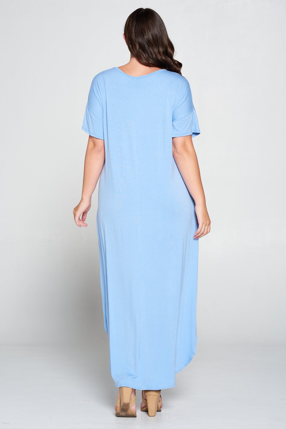 livd L I V D women's contemporary plus size clothing high low hi lo dress with pockets v neck sleeves in serenity light blue