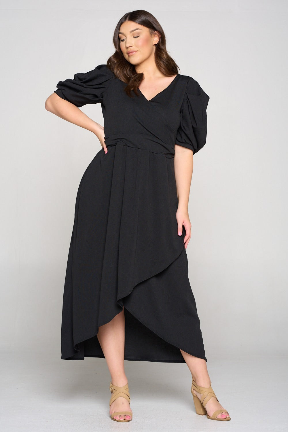 Puff Sleeve Tulip Wrap Dress - L I V D