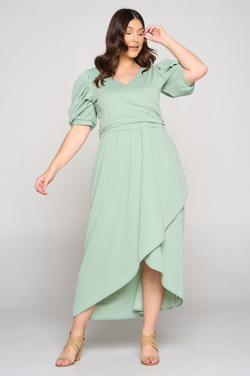 Puff Sleeve Tulip Wrap Dress - L I V D